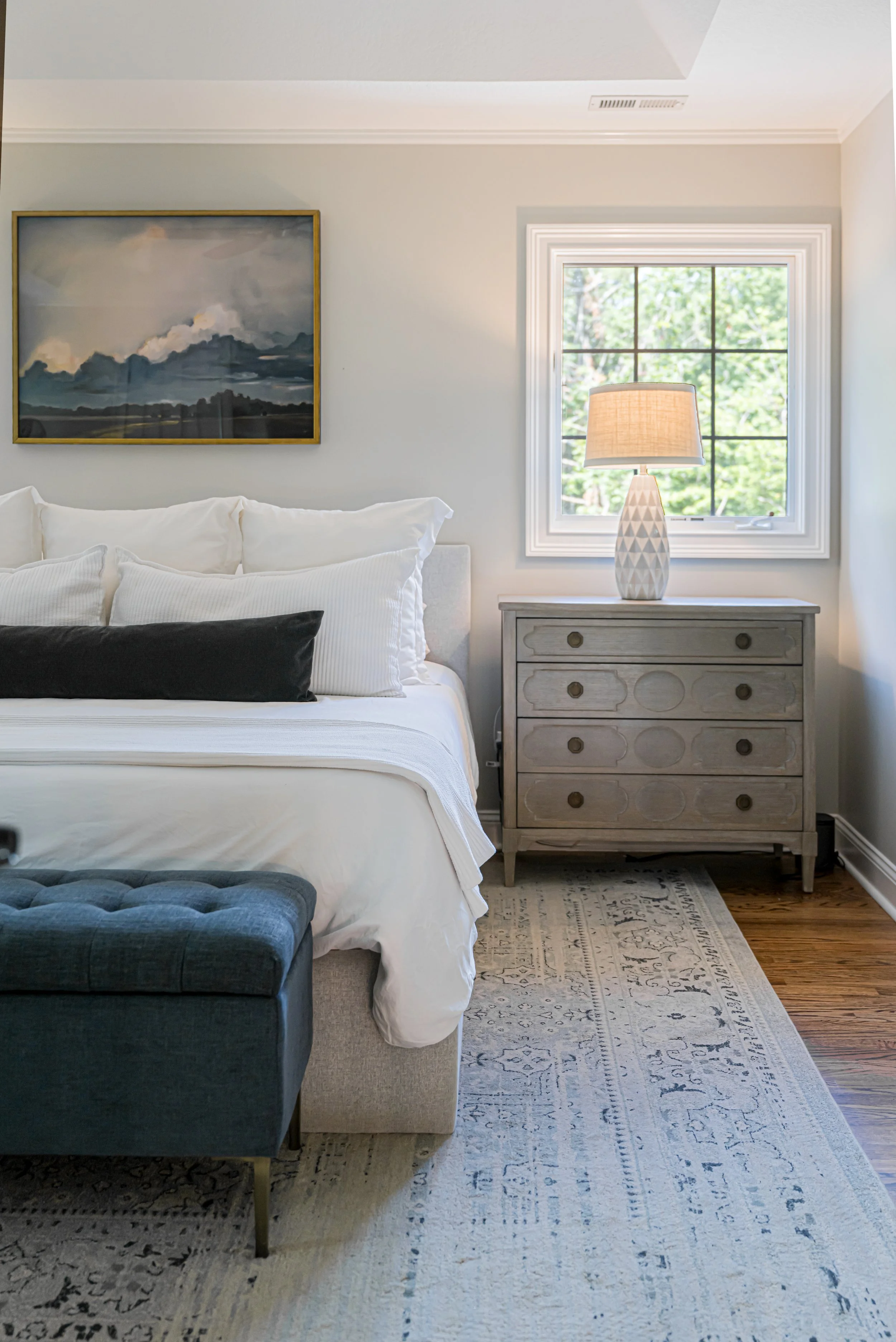 Photo by Ryan Theede Photography - Asheville Interior Design; Classic meets modern primary bedroom