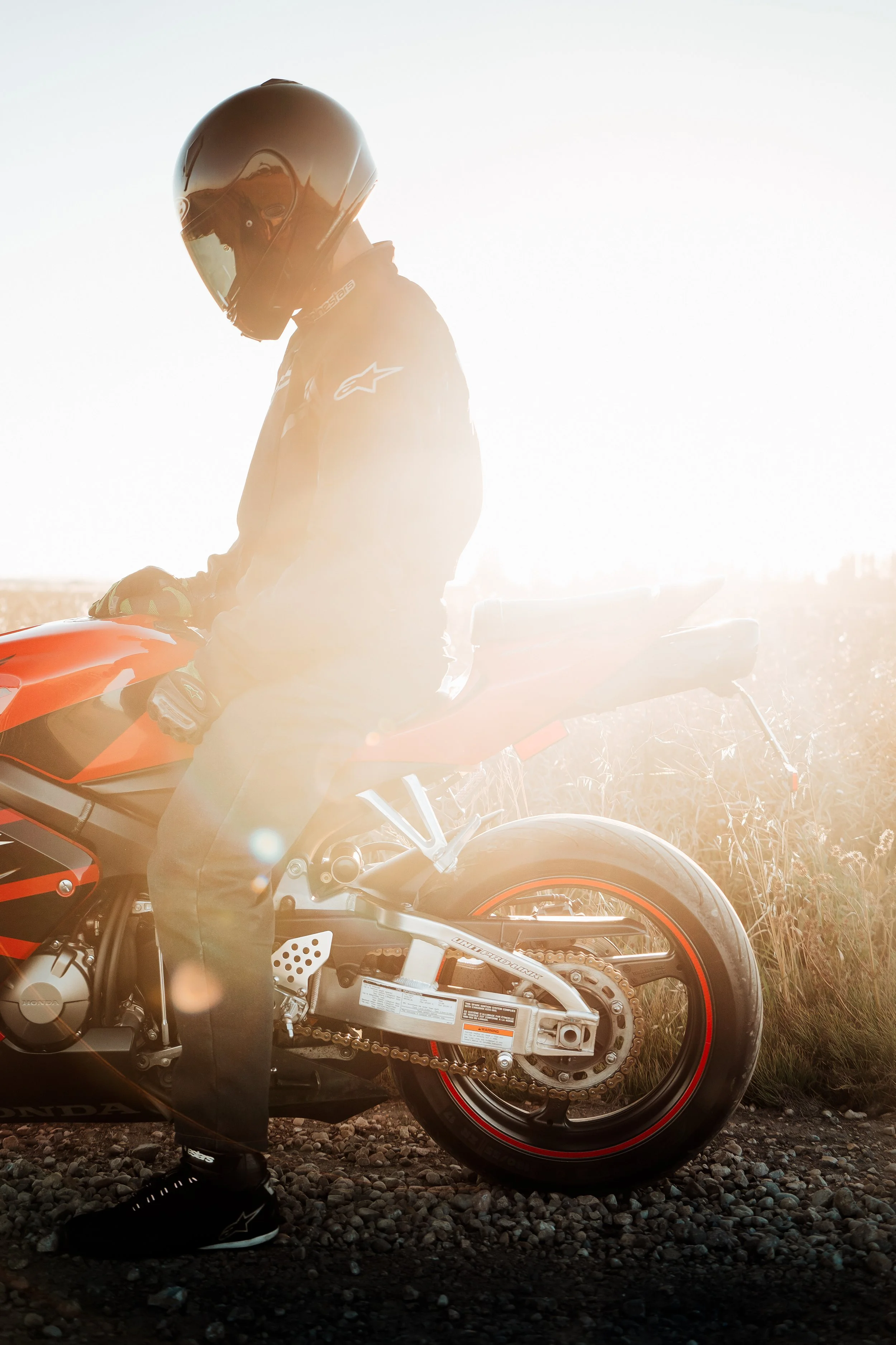Man sitting on Honda CBR motorcycle in Edmonton | Edmonton motorcycle photographer DarkShark Media