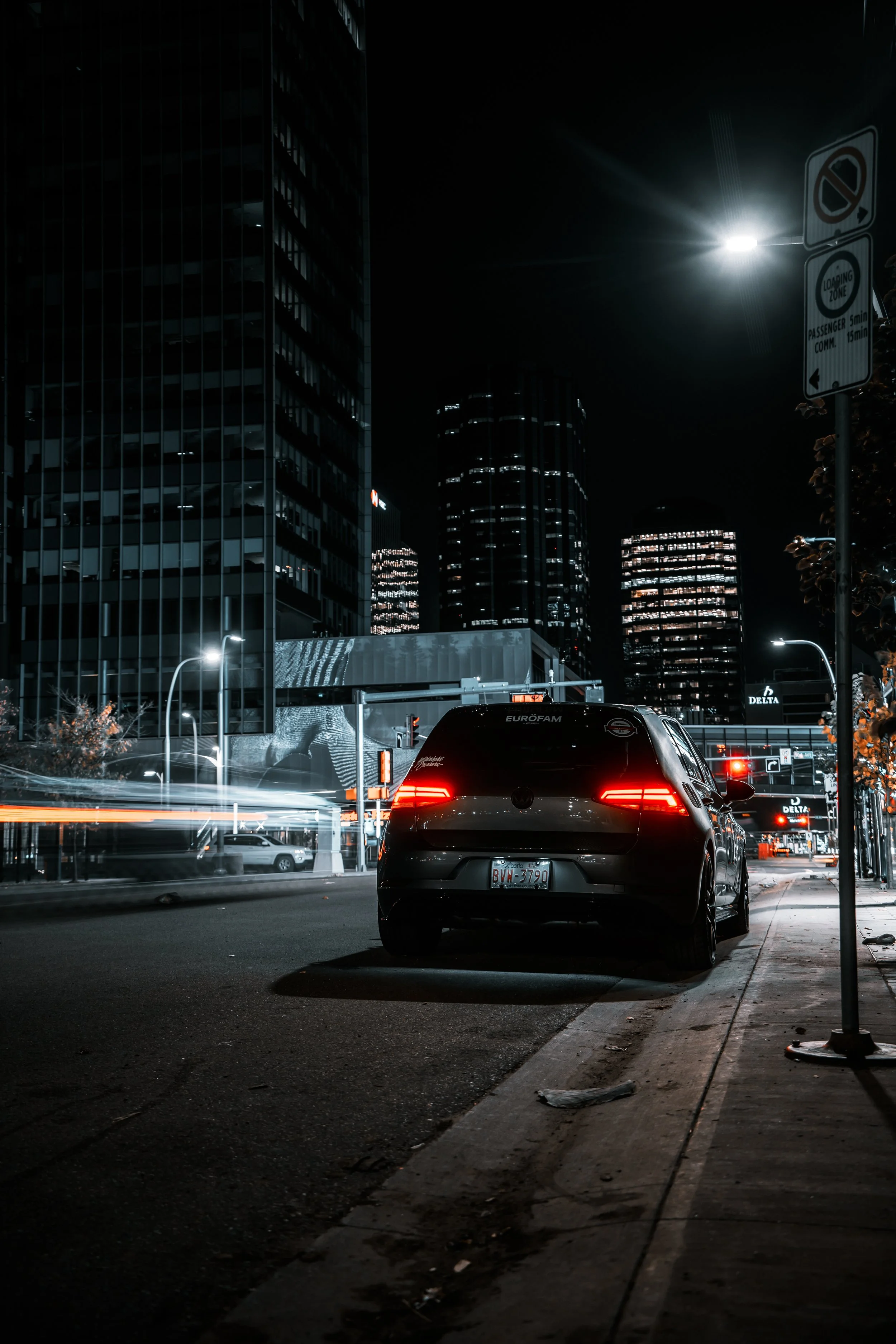 Volkswagen Golf long exposure of downtown Edmonton traffic | Edmonton automotive photographer DarkShark Media
