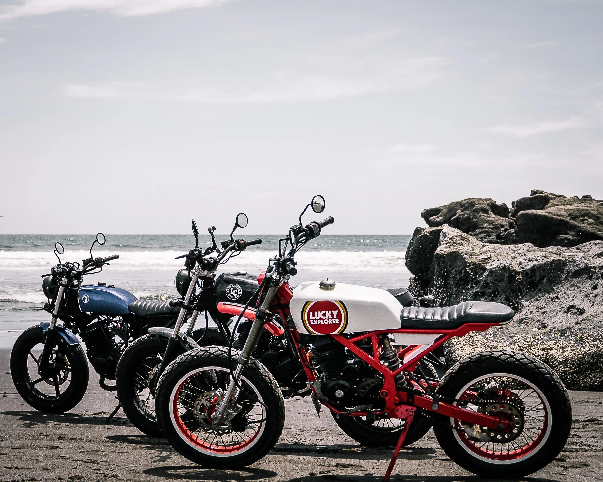 3 motorcycles parked on the beaches of Bali | Edmonton motorcycle photographer DarkShark Media
