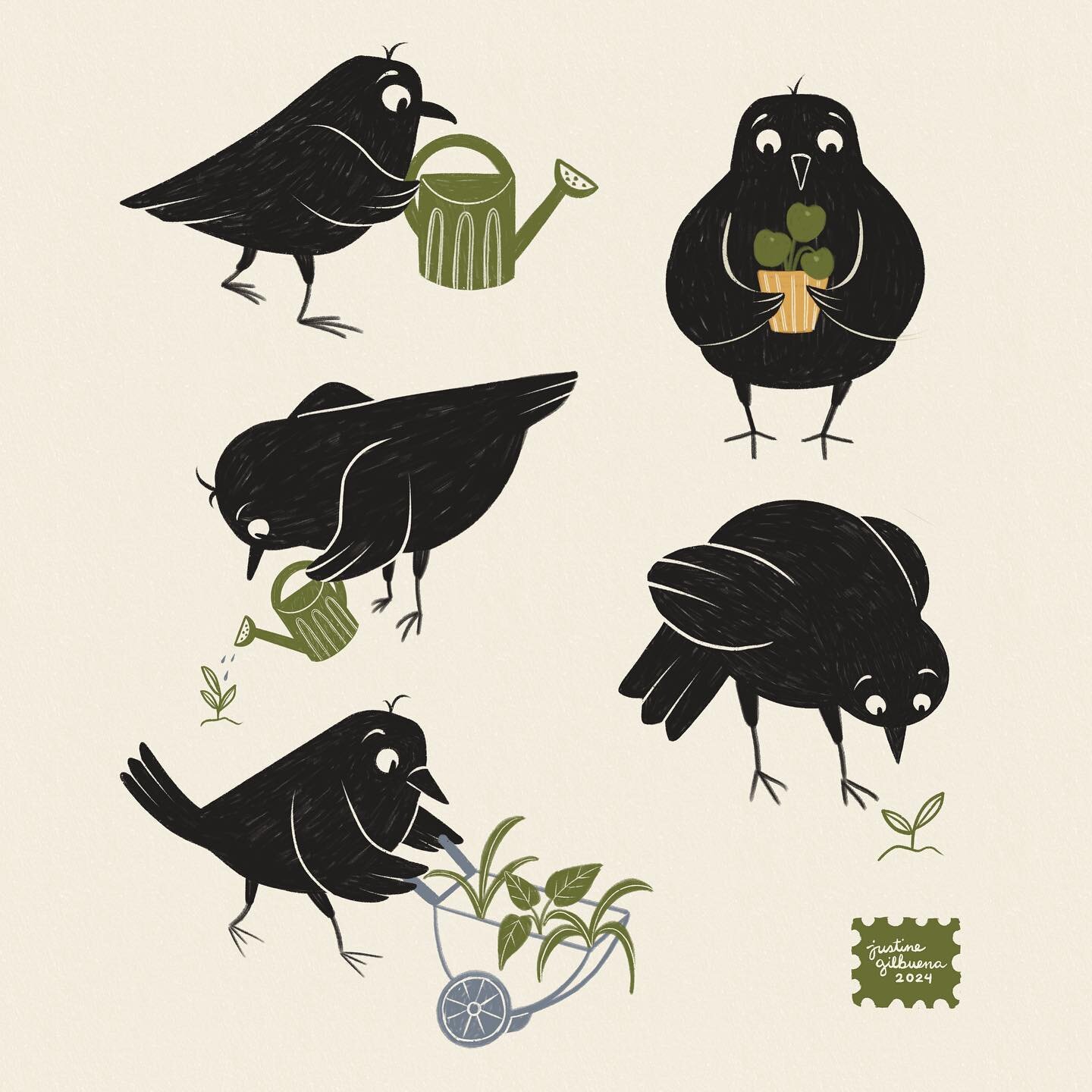 March snail mail sticker will be a frog and his swamp milkweed bouquet. The Spring bookmark will include these blackbird gardeners. (If you&rsquo;re interested, you can join my Cafe Nook Club snail mail 💌 Link in bio) #cafenookclub