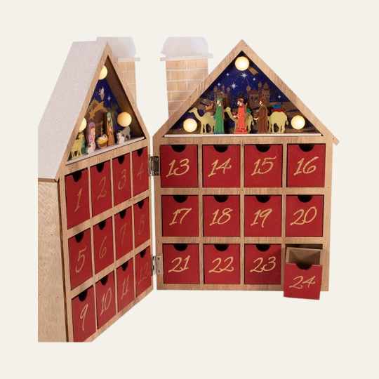 Kurt Adler Wooden LED Nativity Advent Calendar