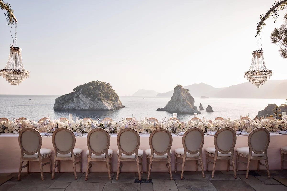 Elegant destination wedding reception table at Li Galli Island, one of the best luxury wedding destinations.