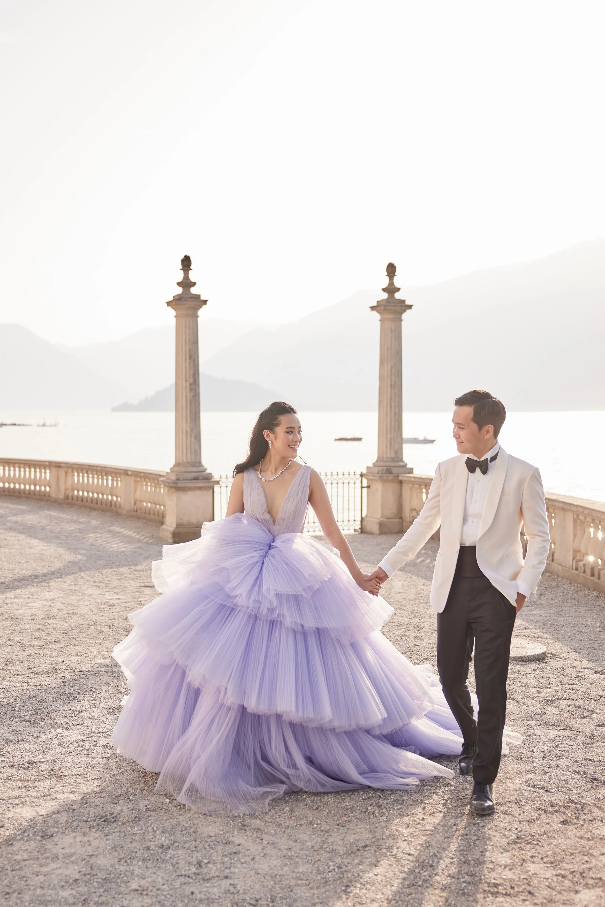 Editorial wedding portrait at a luxury villa during a Lake Como engagement photoshoot with Lost in Love Photography.