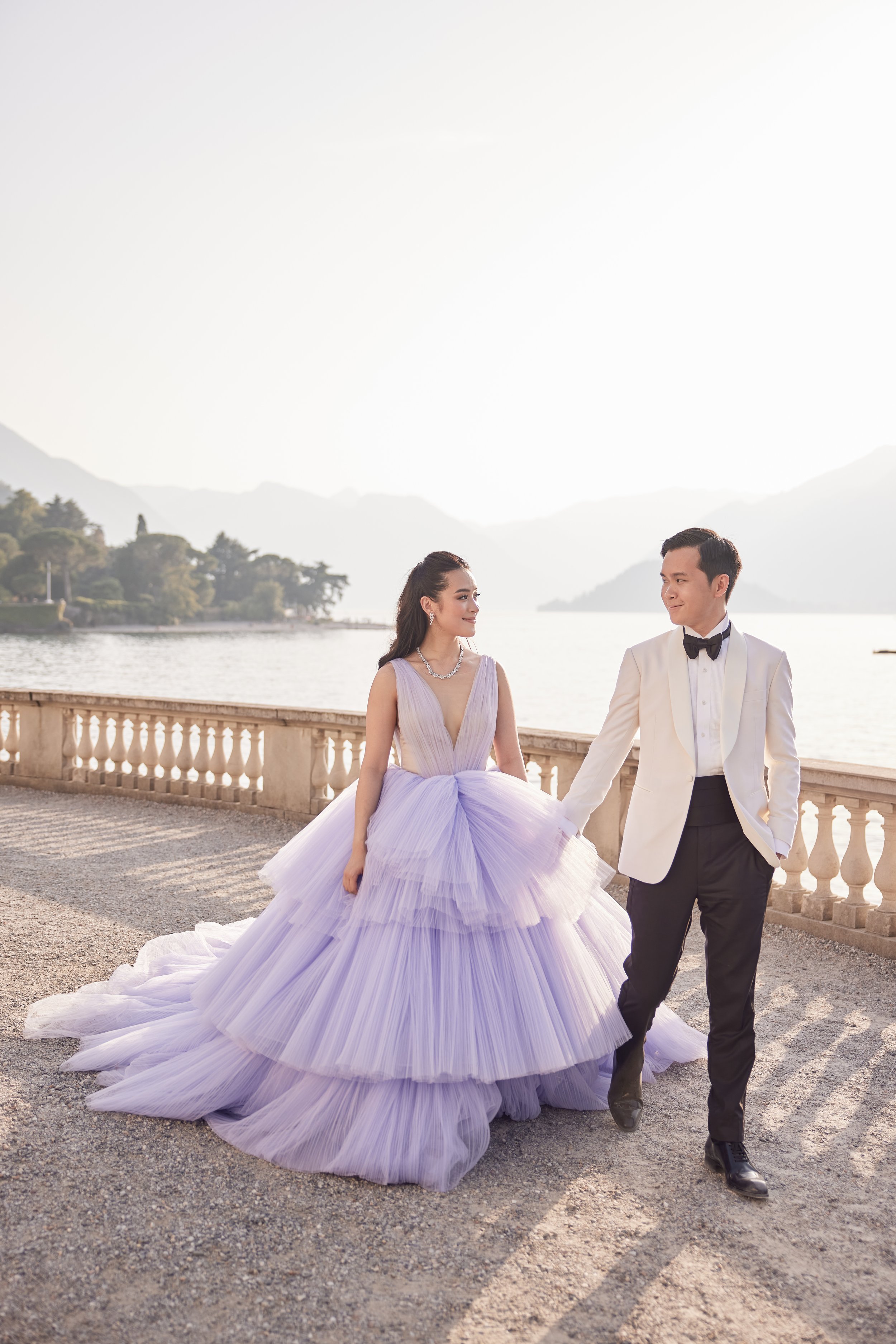 Romantic garden portrait captured during a Lake Como engagement photoshoot.
