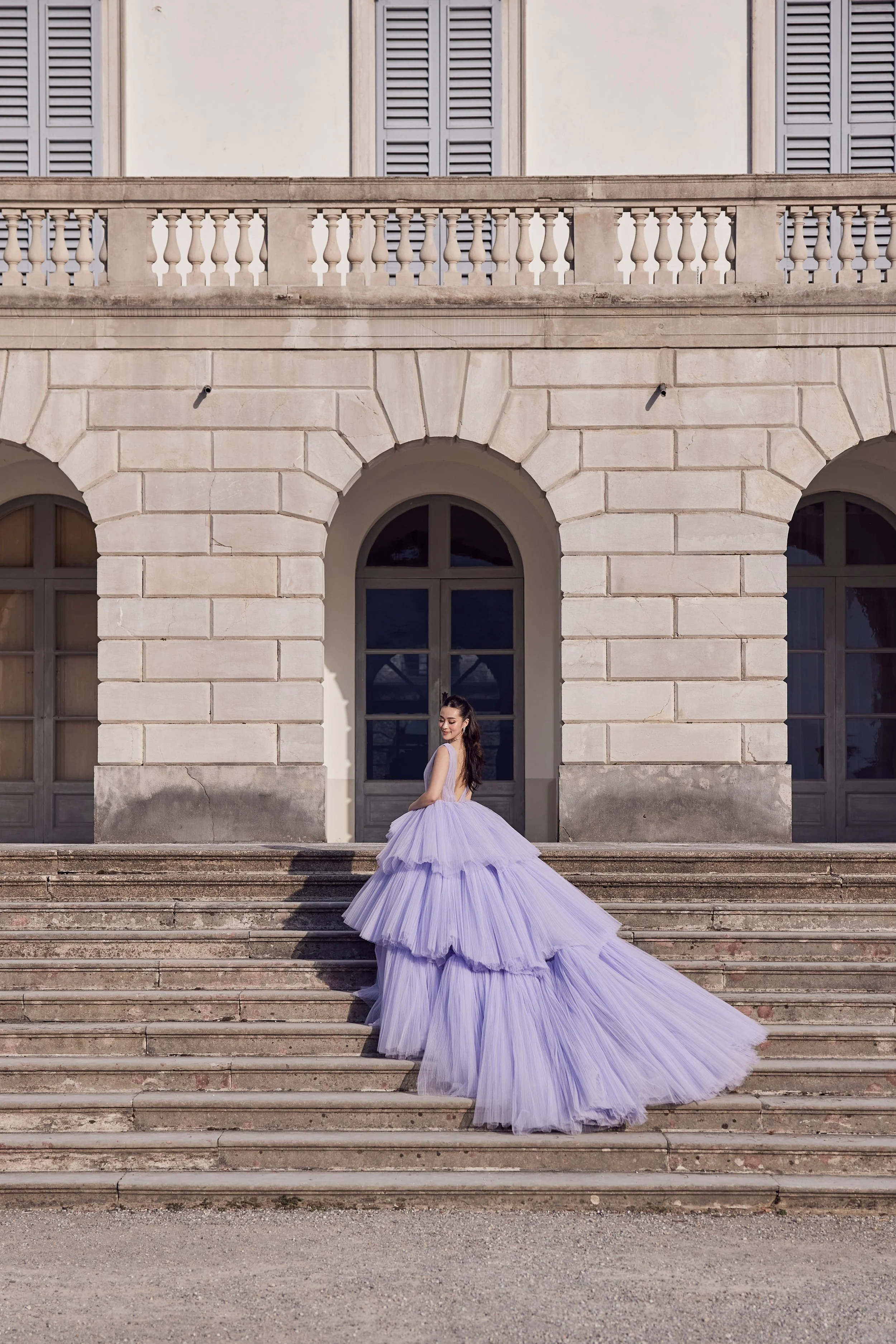 Fashion forward engagement photoshoot in Lake Como with an editorial aesthetic
