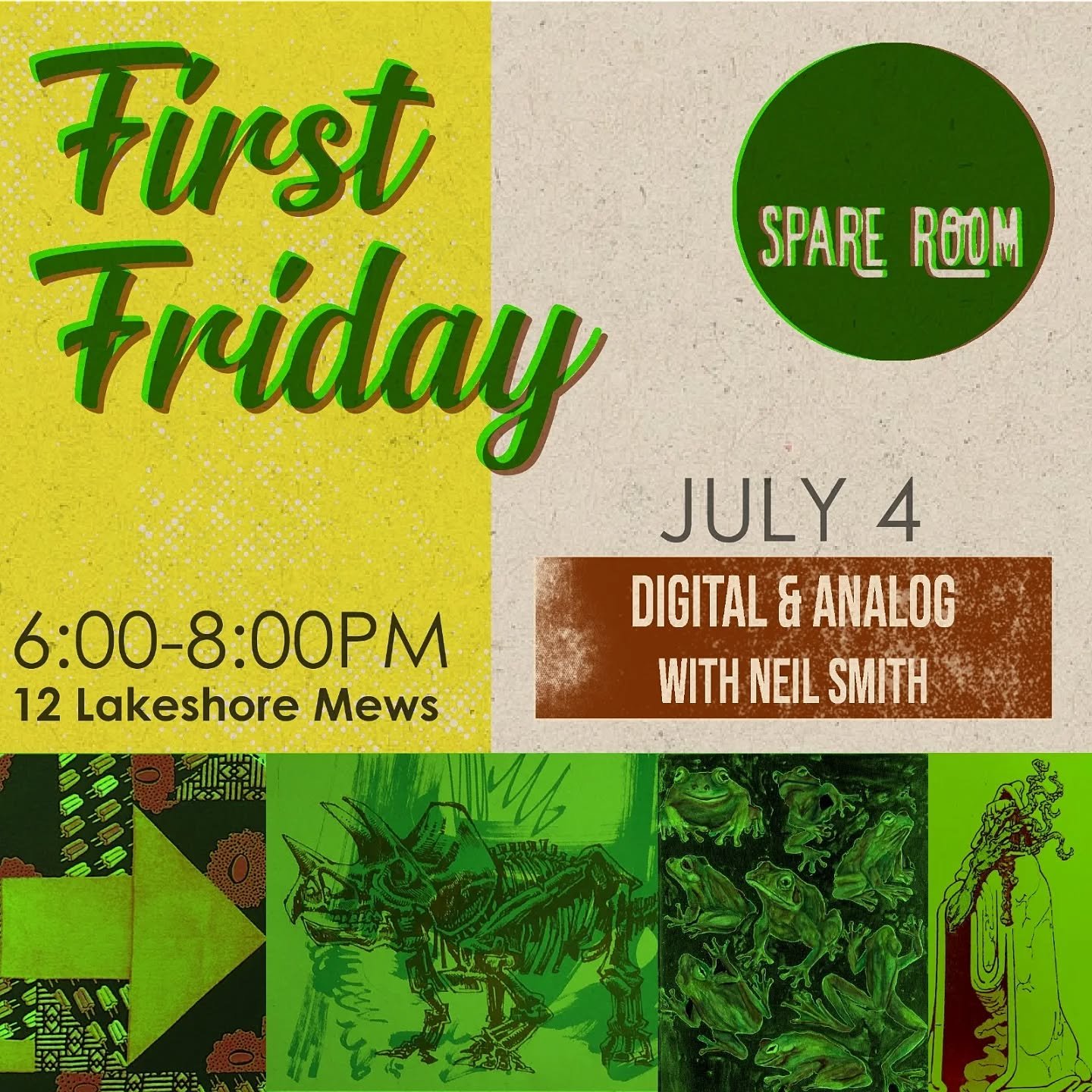 Are you ready for our First Friday, July 4! Our first Friday workshop will be given by @they_call_him_neil (aka @monsta_guts). Neil will be touching on his trade secrets, mixing the digital with the analogue for his applications to risograph print ma