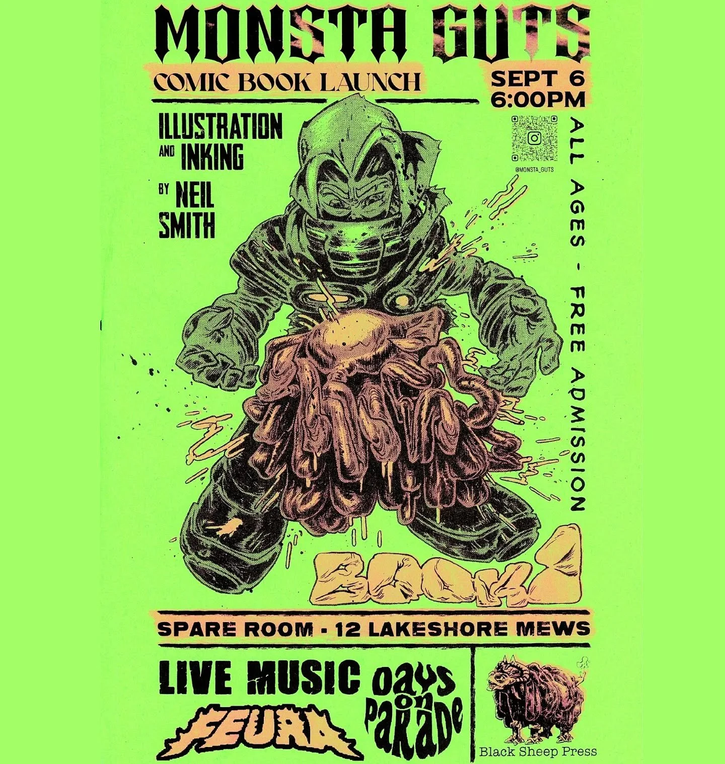 We are one month out from the Monsta Guts comic book launch. Join us September 6 for an exhibition featuring @monsta_guts original ink illustrations and Installations, and a night of live music by local musicians @daysonparade and @feura.mp3

📍12 La