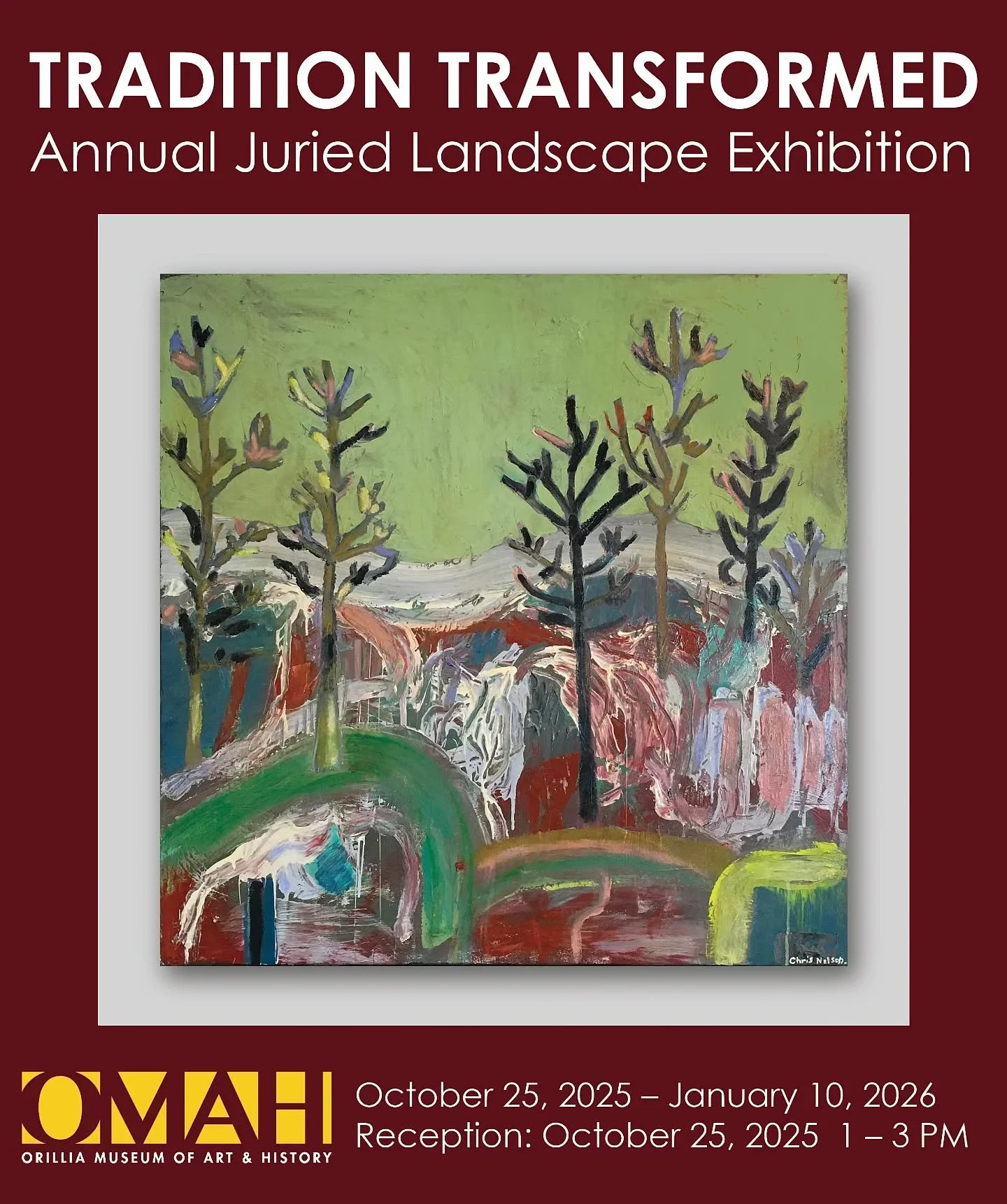 Congratulations, @chrisnelsonstudio, for his acceptance and participation in the @orilliamuseum annual landscape exhibition. Tradition Transformed l!

Join him and other participating artists for the opening reception on October 24 from 1-3pm.
The sh