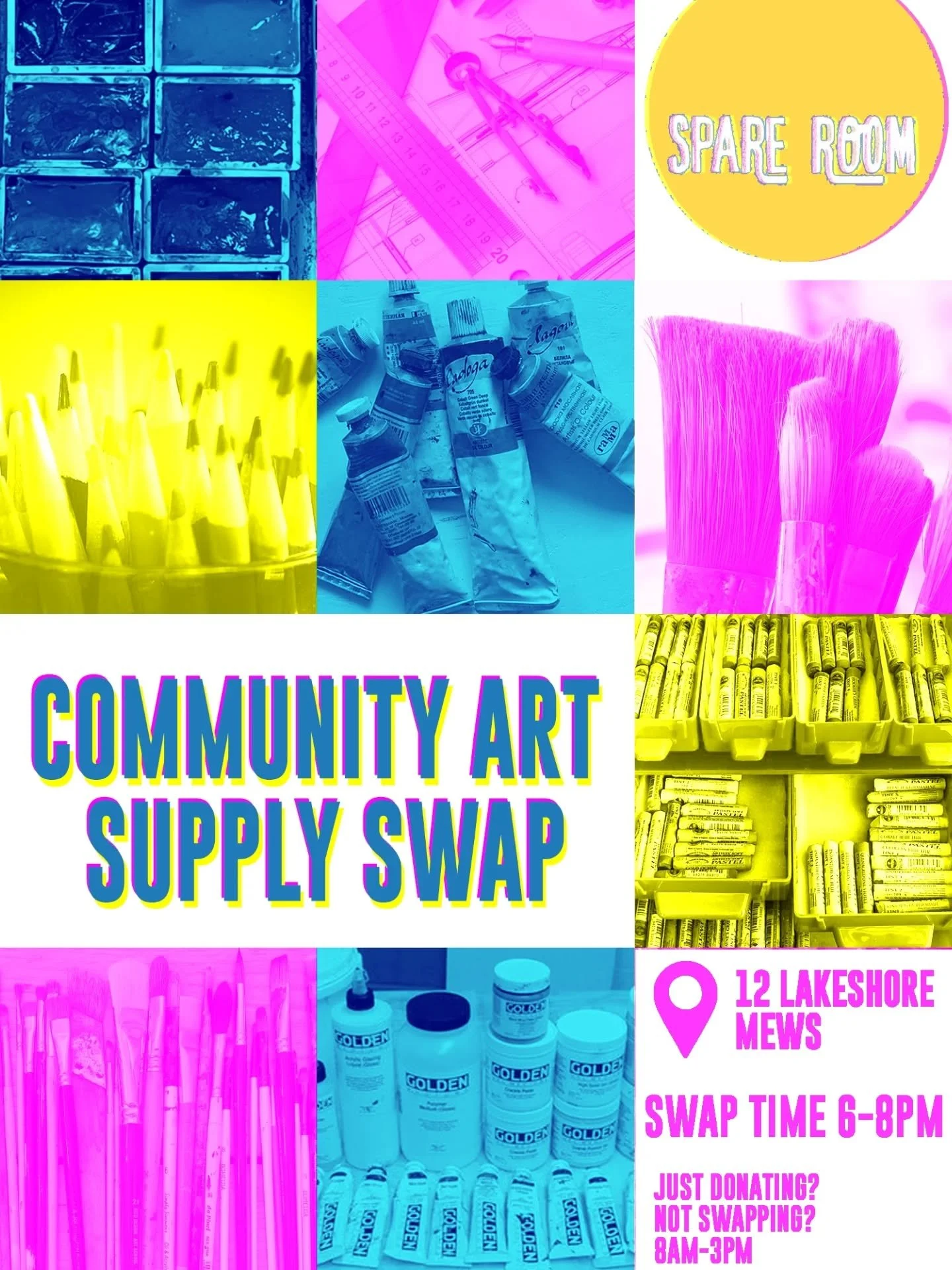 Our First Friday, February 6th will be a FREE COMMUNITY ART SWAP! Bring the supplies you no longer use and maybe walk away with something you will use. 

For those of you interested in just donating and not swapping, we will be accepting donations du
