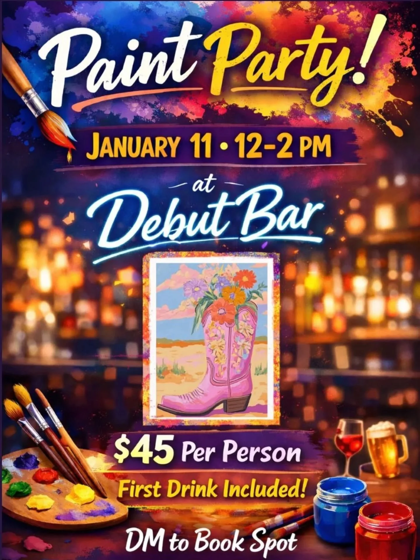 Roomie @vivheliotis is hosting another paint part @debutbar.ca. Join her January 11 from 12-2. $45 with first drink included.🍷🍺🍸🍻🥂
 DM her to register!

@citybarrie  @downtownbarrie #paintandsip #paintparty #barrie #barrieart #emergingartists
