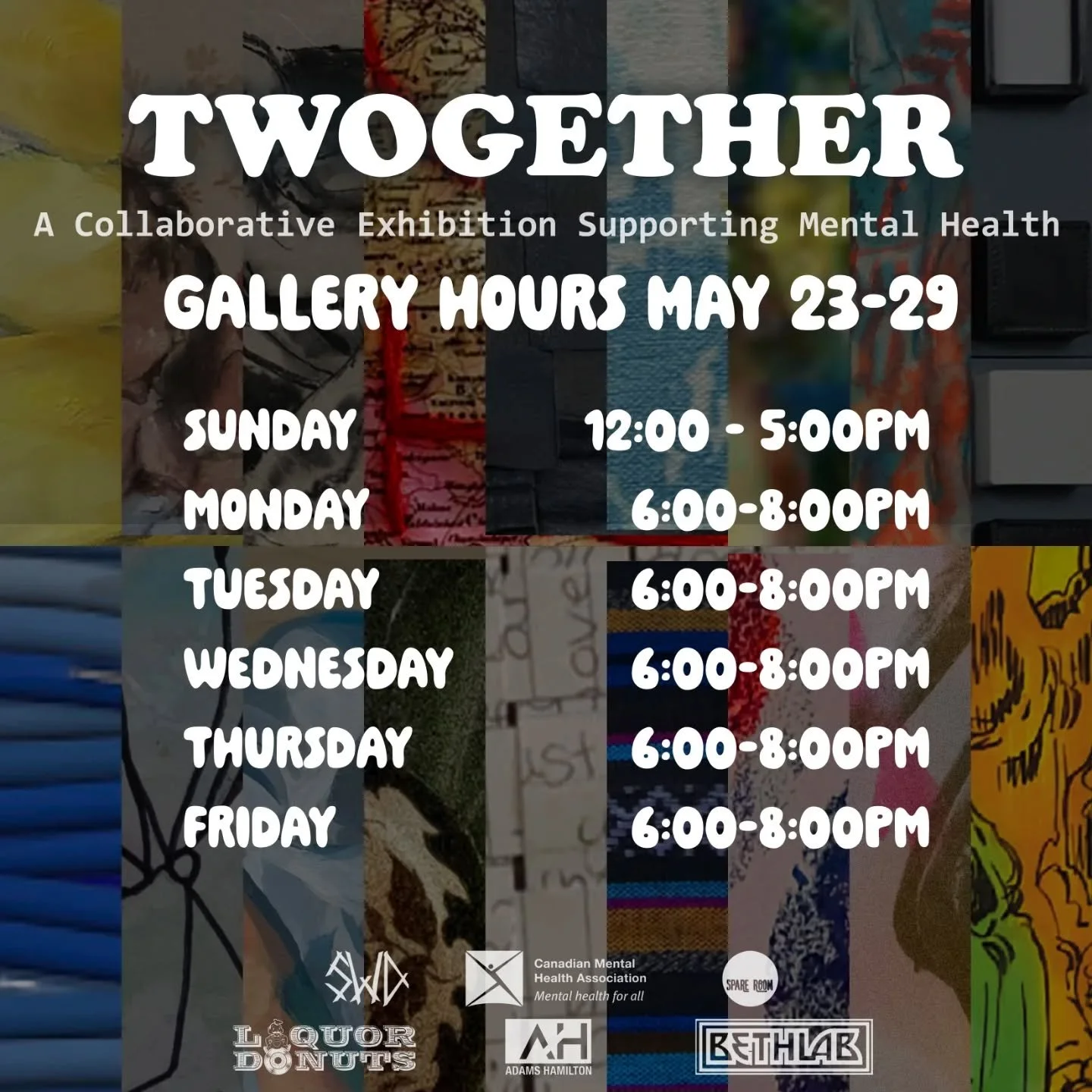 Final week to view our exhibition! TWOGETHER will be on view until May 31st. Come grab an exhibition catalog, 100% of Proceeds will go to CMHA.