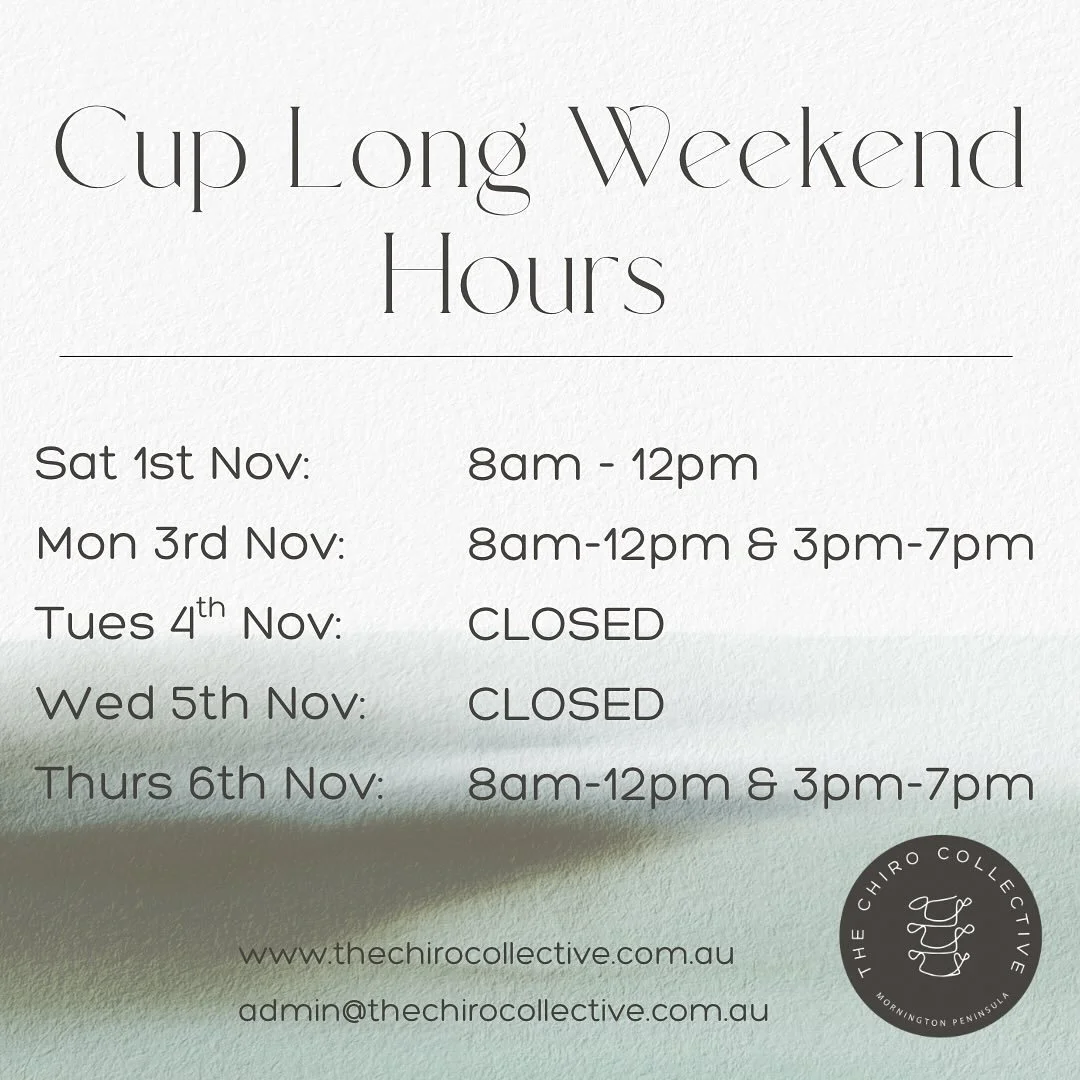 Melbourne Cup Long Weekend Hours ✨

Sat 1st Nov: 8am &ndash; 12pm
Mon 3rd Nov: 8am &ndash; 12pm &amp; 3pm &ndash; 7pm
Tues 4th Nov: Closed
Wed 5th Nov: Closed
Thurs 6th Nov: 8am &ndash; 12pm &amp; 3pm &ndash; 7pm

Make sure to book ahead if you&rsquo
