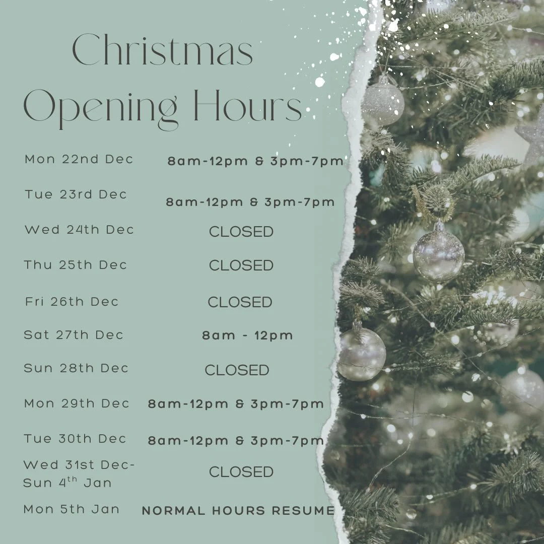 🎄🎅🏻Christmas &amp; New Year Hours ✨🎁

As Christmas approaches, please see our adjusted hours over the festive season. 

We will be open with reduced hours over the Christmas and New Year period to get you through the silly season and to start the