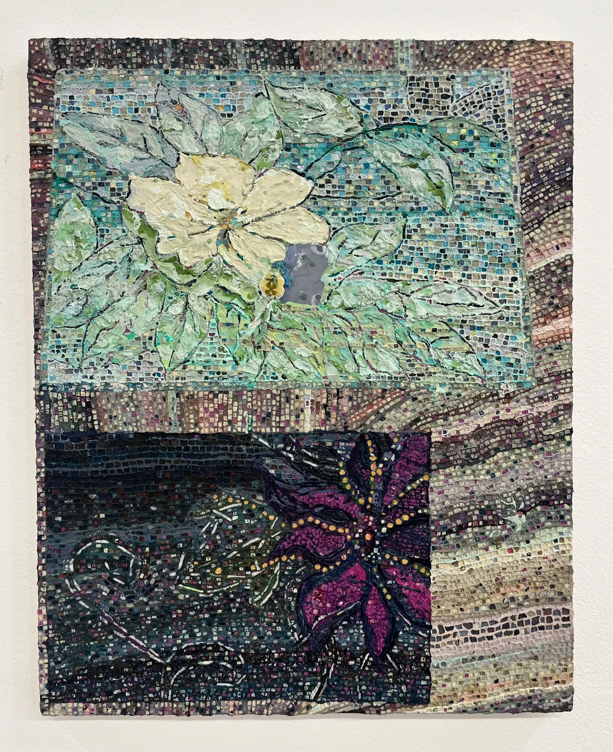 Carrie Adamson
Song to the Siren, 2026
Spackling, acrylic, fabric
20 x 16 in