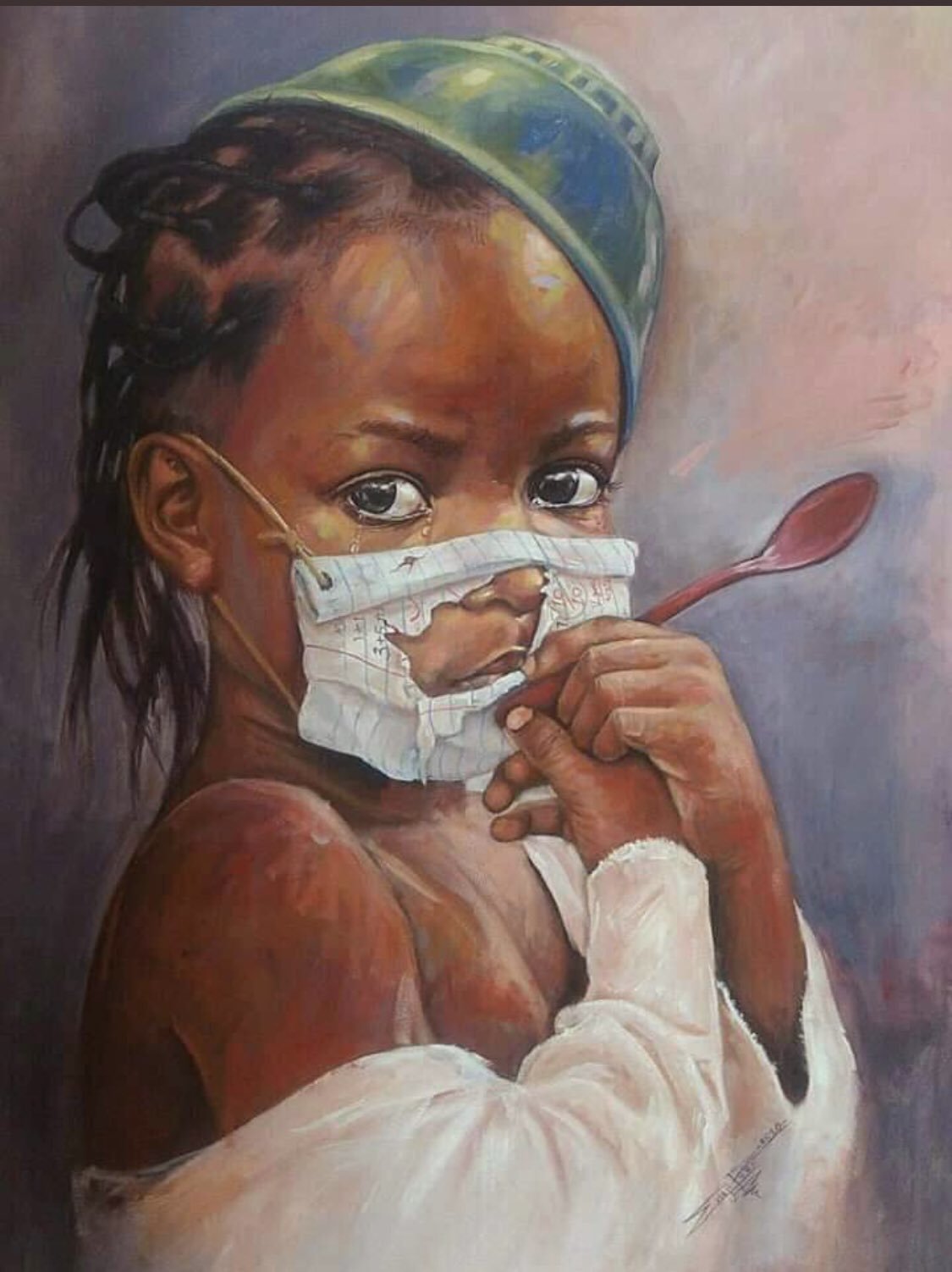 TITLE: Starving Child // ARTIST: Katongo Chanda // DESCRIPTION: The world we have created where even children have to starve because of our greedy actions, how can we change the societies we live in that are based too much on acquisitions and excess?