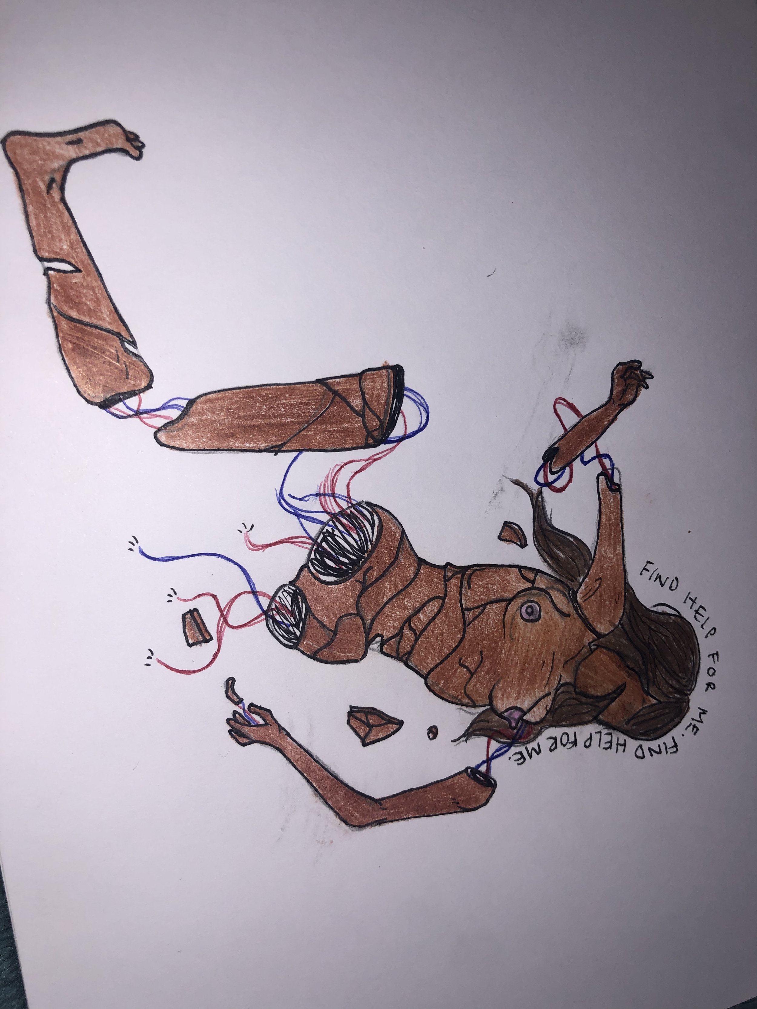 TITLE: She's Broken // ARTIST: Eleana Exon // DESCRIPTION: the feeling of being so broken and falling apart. I've been admitted into the banksia ward multiple times if you need help reach out you are not alone