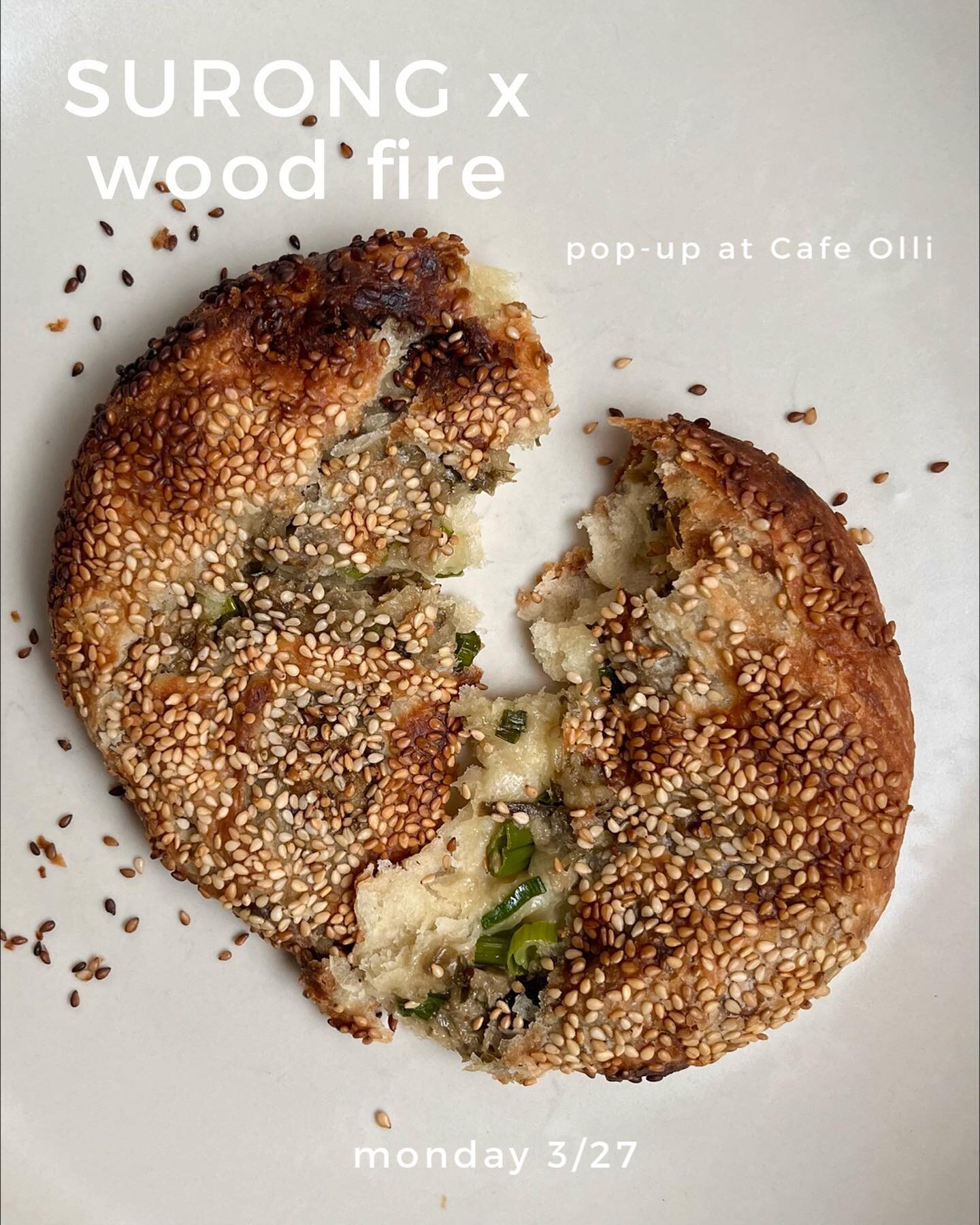 WOOD-FIRED CHINESE BREAD and the flaky, crusty shaobing of my dreams. Get excited for our March 27 pop-up @cafeolli! 

Reservation link will be sent out in an email Friday at 12PM, you can sign up for that mailing list at surongpdx.com