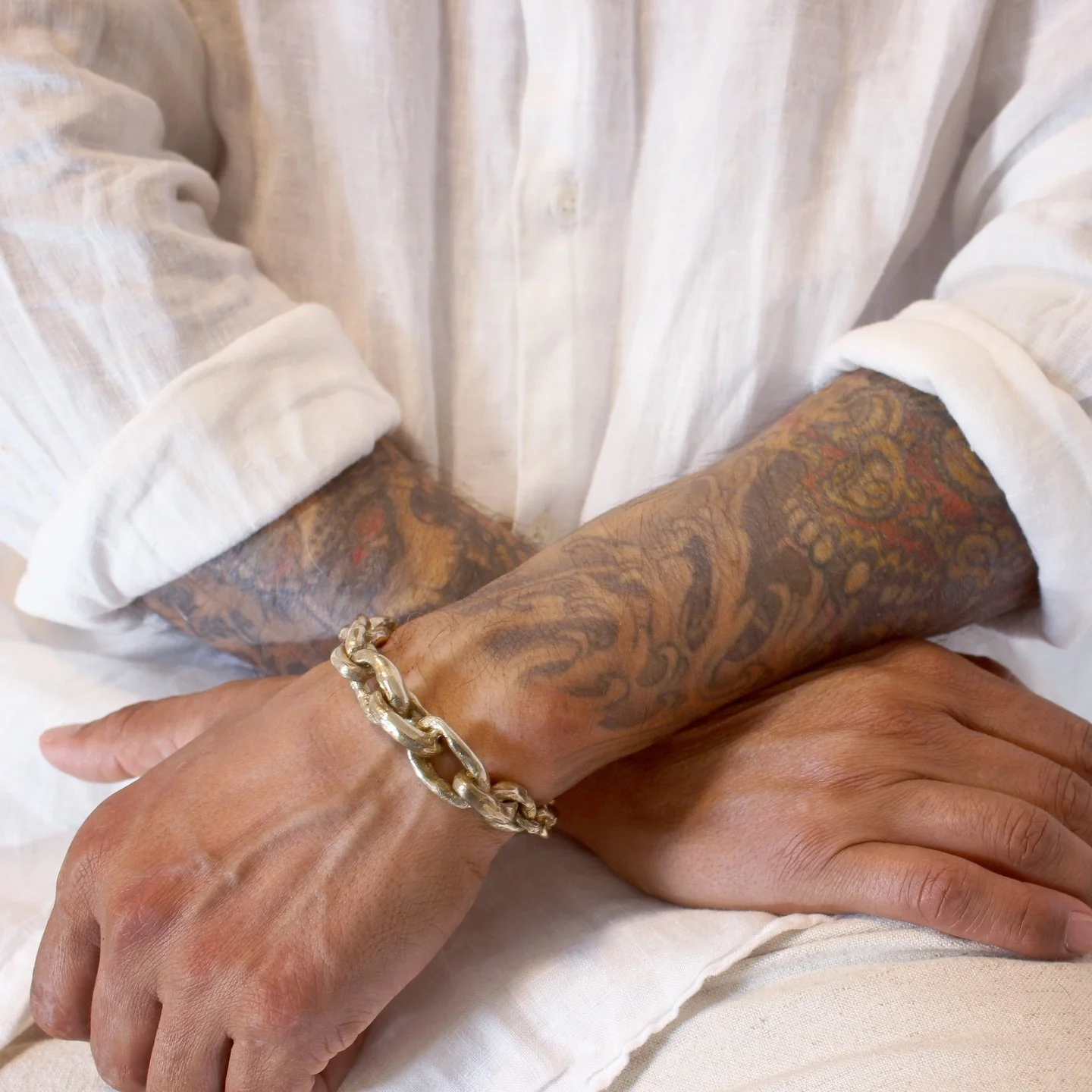 The big chain bangle. 

Each chain link is meticulously carved &amp; shaped by hand, before casting in metal. 
A beautiful labour of love ❤️
.
.
.
#slowmade