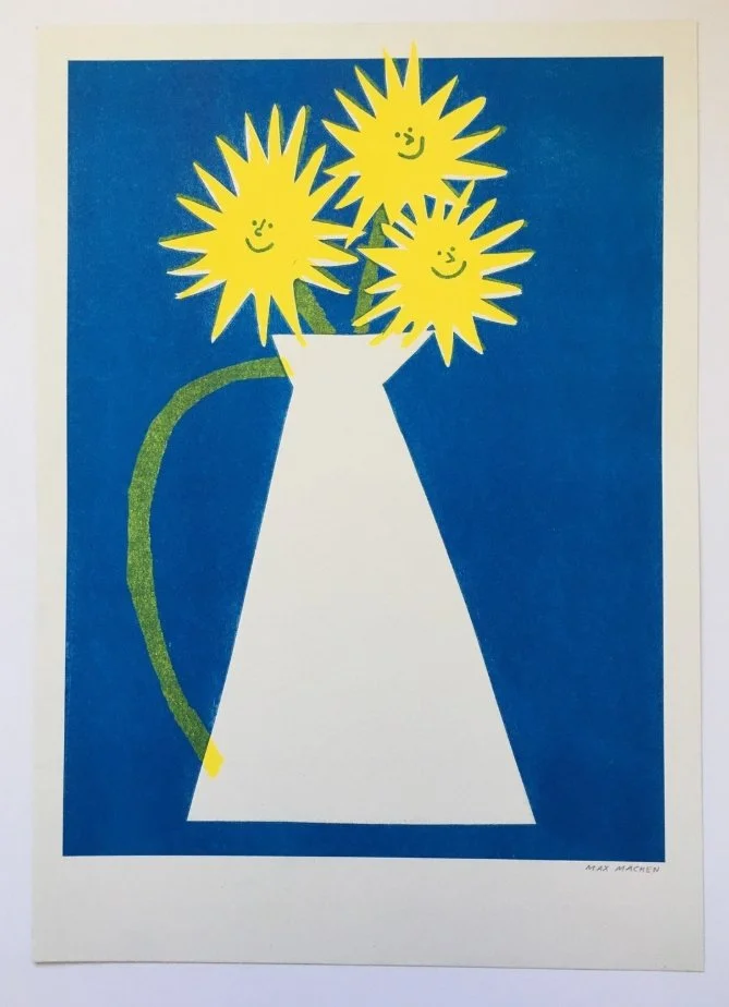 Happy Sunflowers Risograph Print- A3 Print - Max Machen
