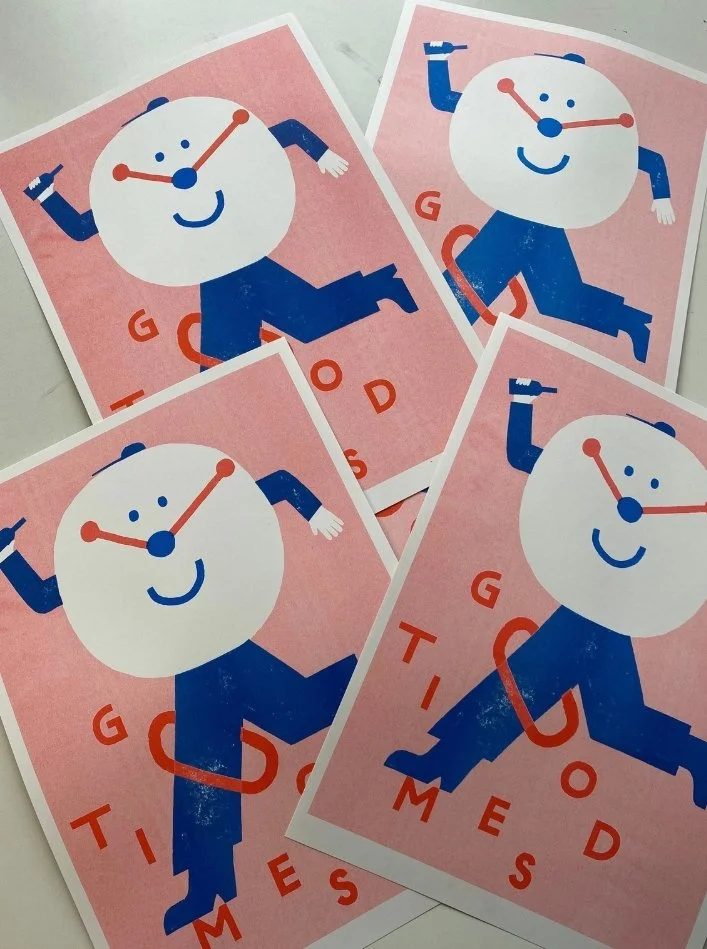 Good Times Happy Clock Risograph Print- A3 Print - Max Machen