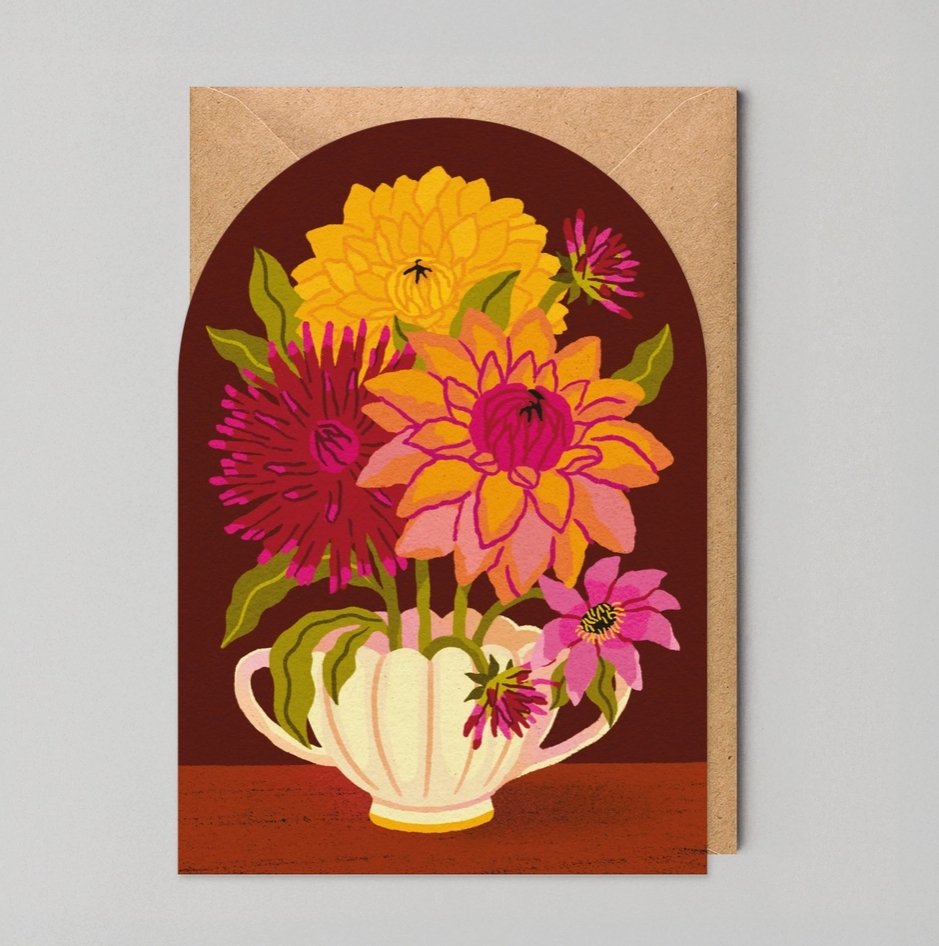 Dahlia Floral Blank Shaped Card - Studio Boketto