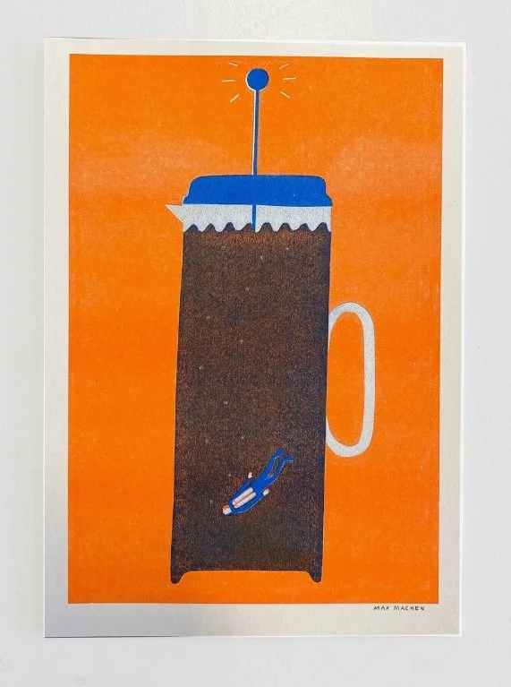 Coffee Diver Risograph Print- A4 Print - Max Machen