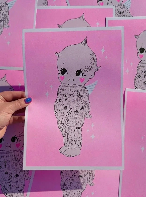 Amy Hastings - Tattooed Kewpie A4 Risograph Print