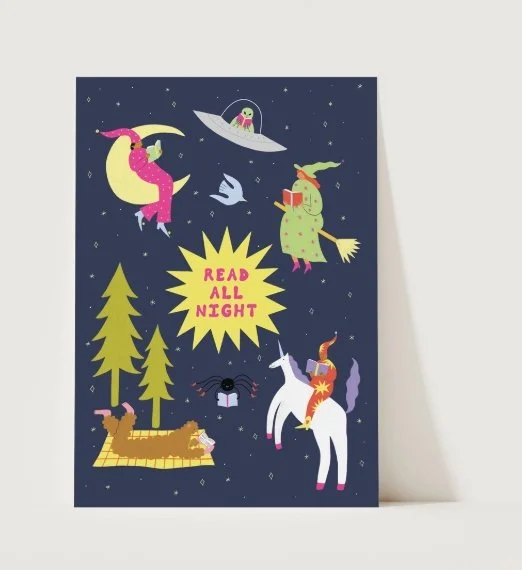 Little Black Cat - Read All Night A3 Print