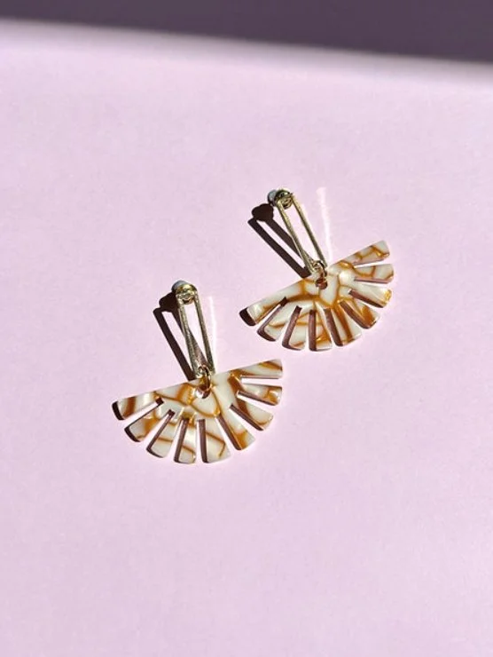 Aloe Earrings - Marble Ochre Gold Sun Baton Stud Earrings