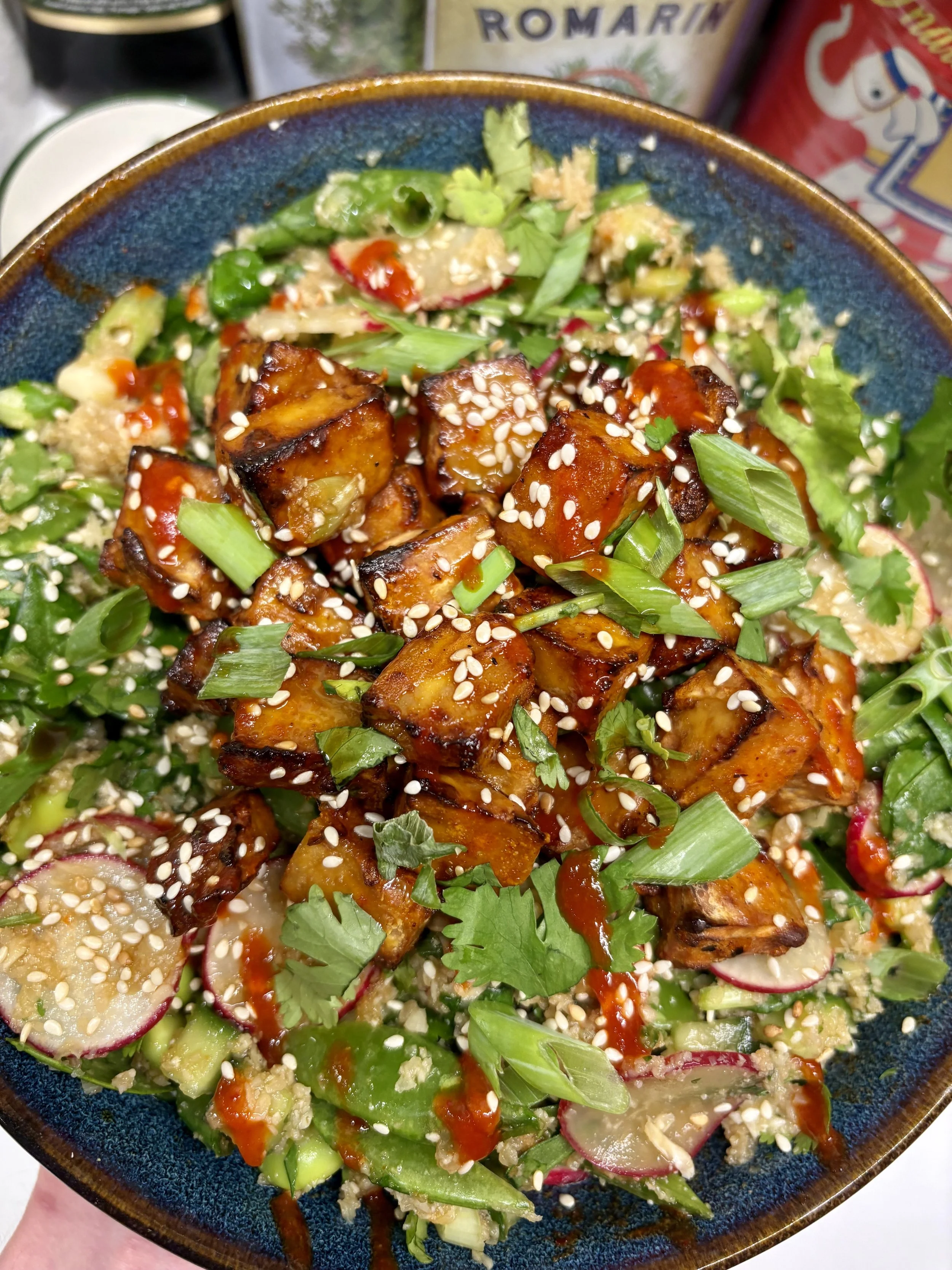 Sriracha, Soy and Lime Tofu with Stirfried Cauliflower Rice