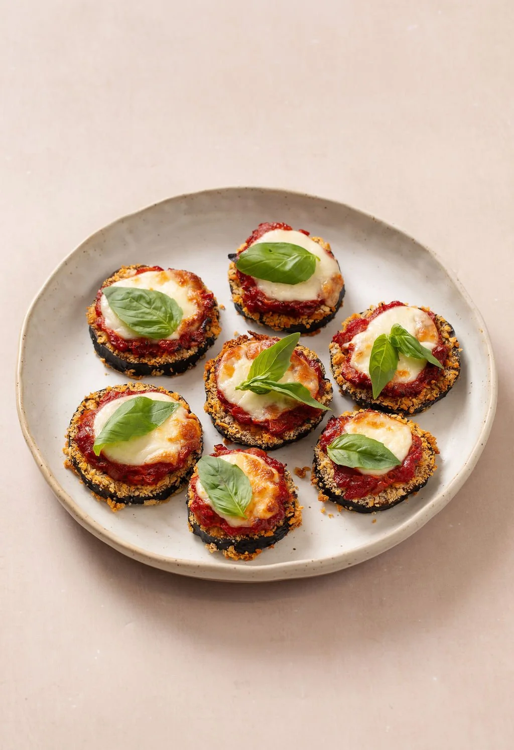 aubergine tomato mozarella stacks