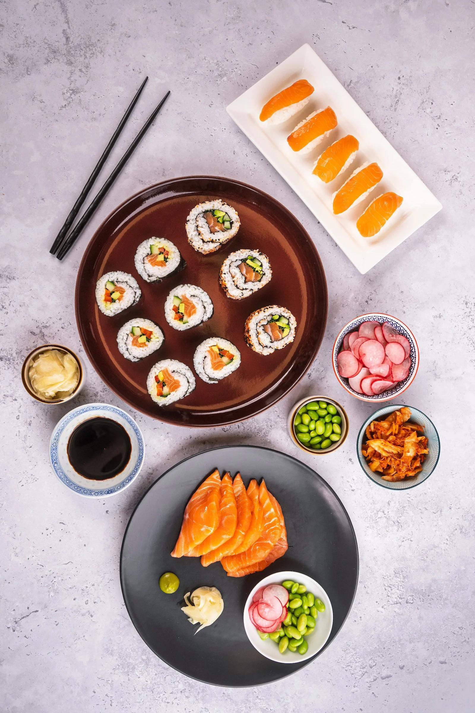 selection of salmon sushi
