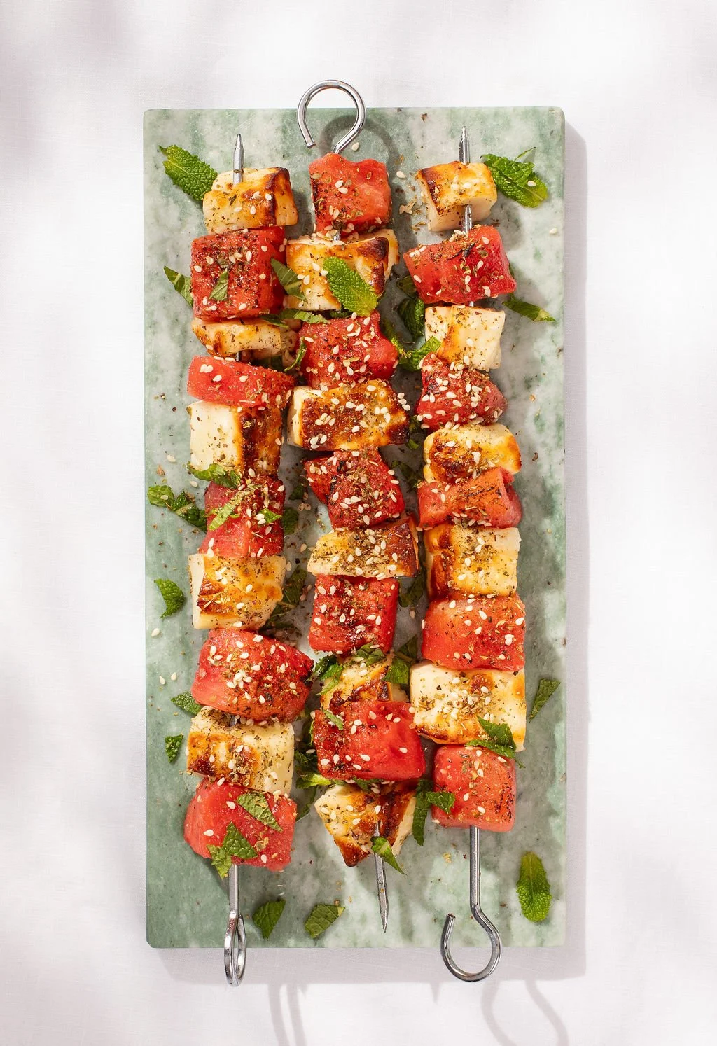 watermelon and halloumi skewers