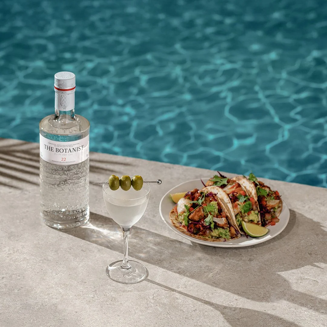 fish tacos with dirty martini