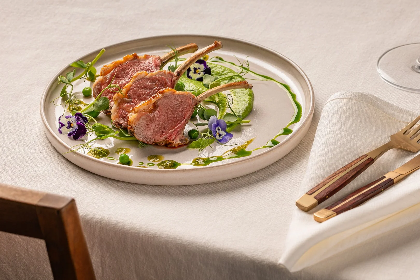 lamb cutlets pea puree