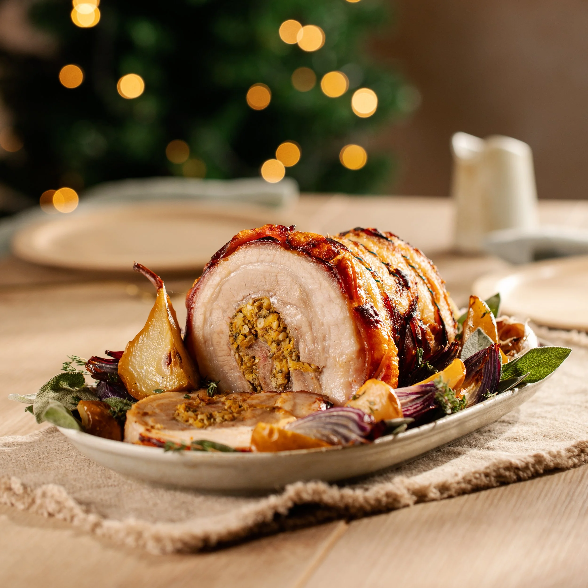 porchetta with fennel and pears