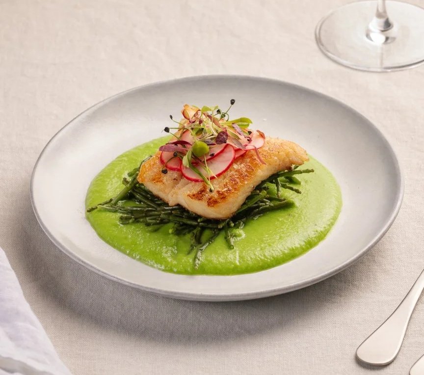 haddock pea puree micro herbs