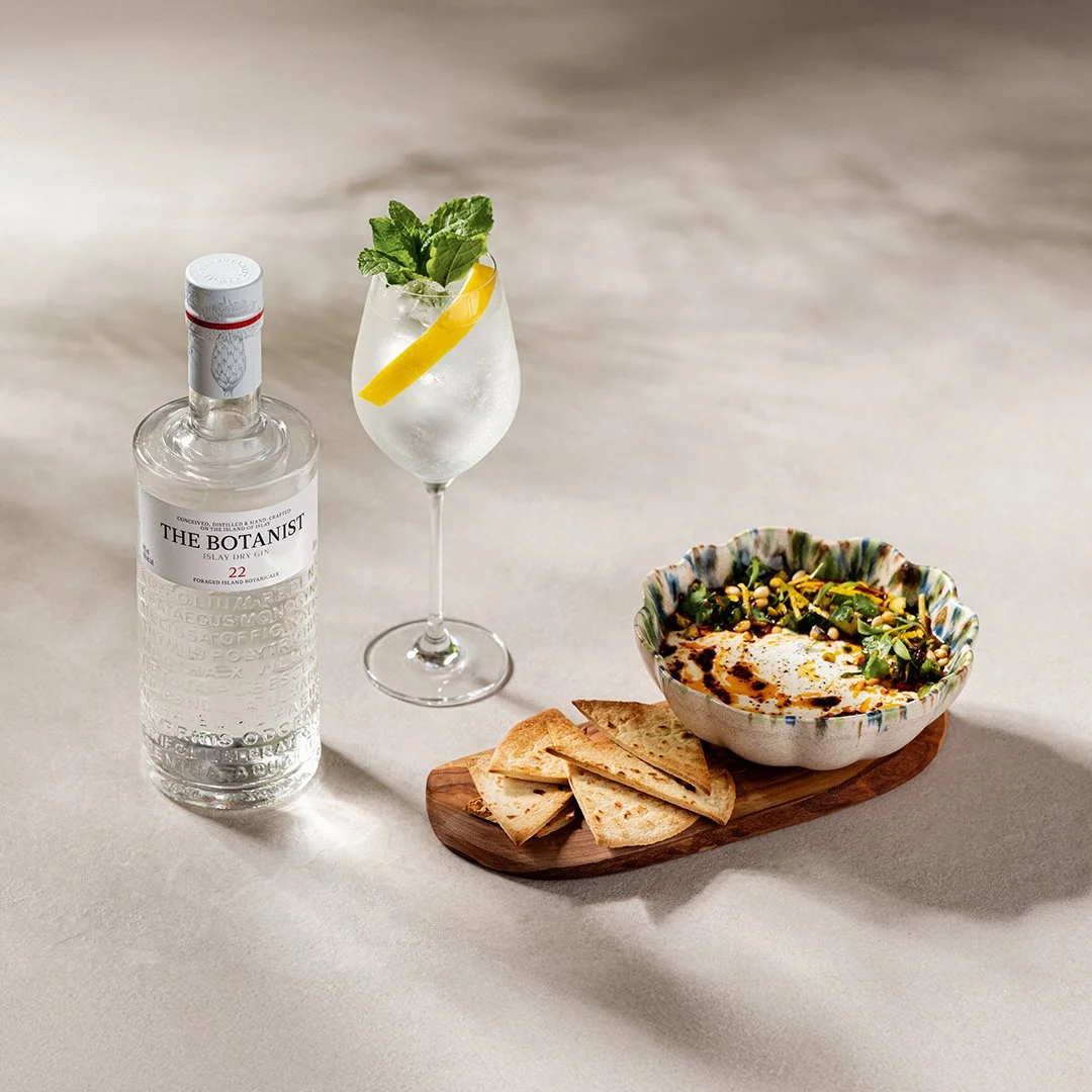 whipped feta with gin spritz