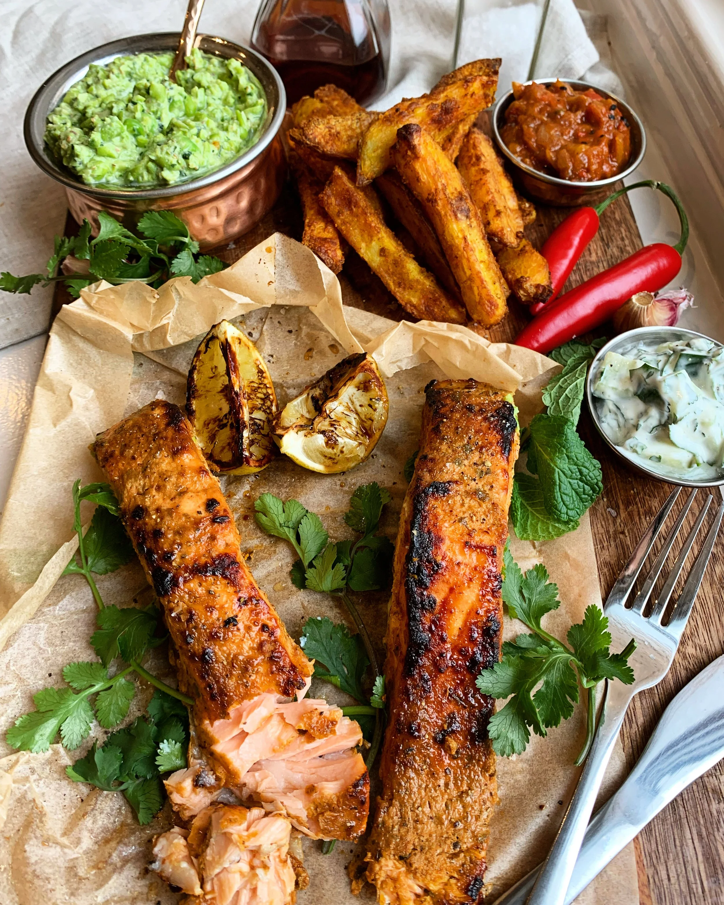 grilled tikka salmon fillets