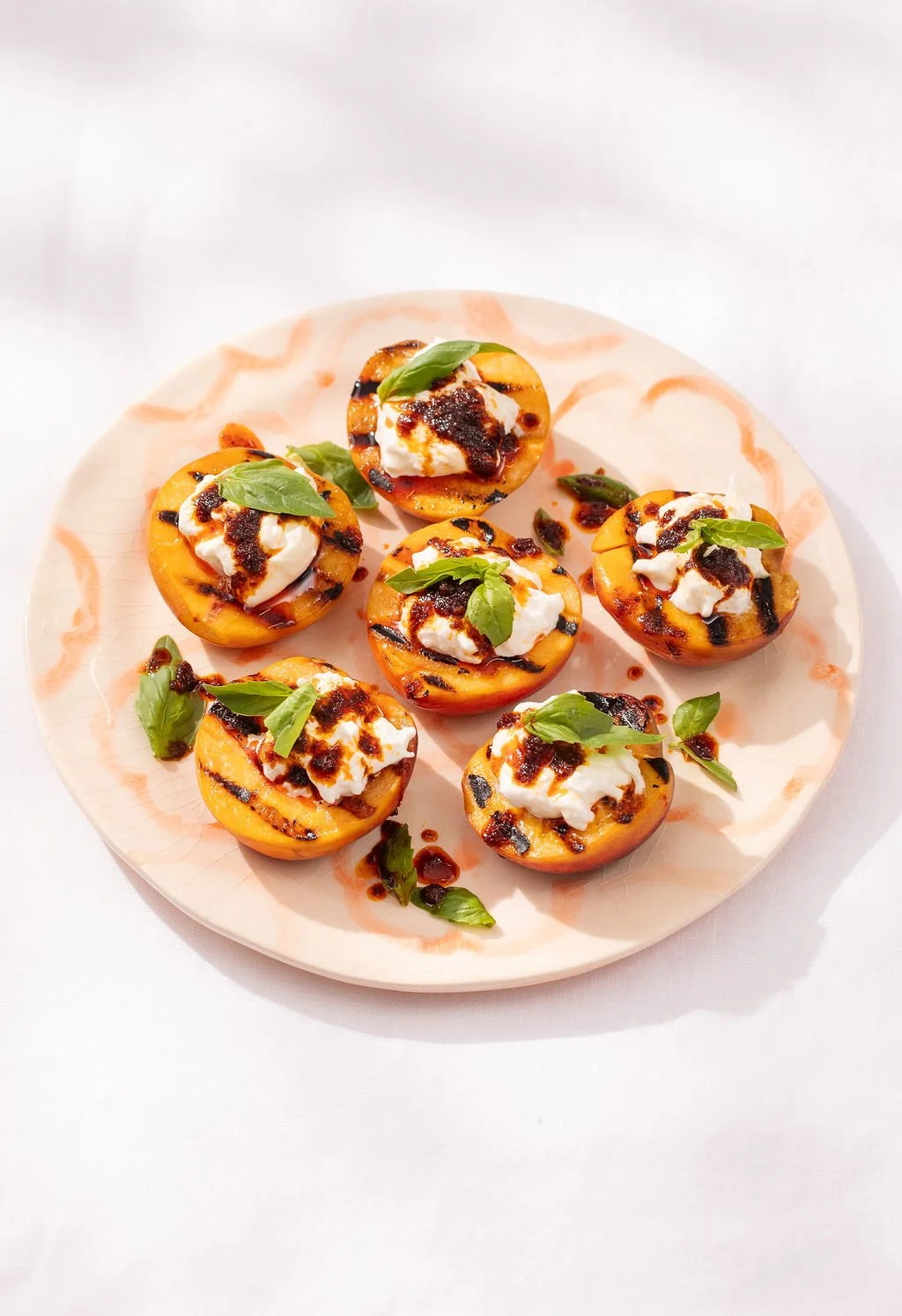 grilled peaches with nduja and burrata