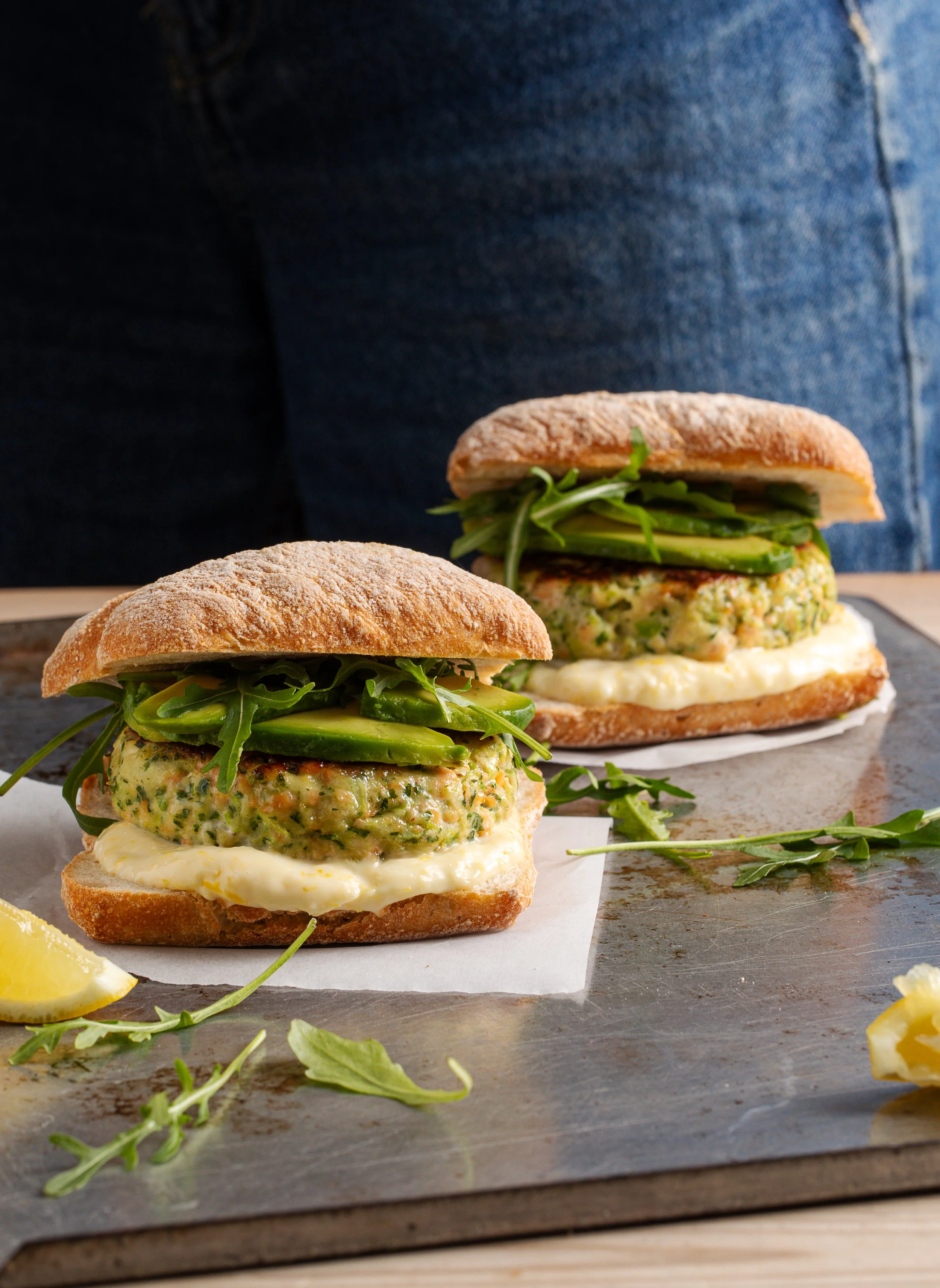 fish burgers with avocado