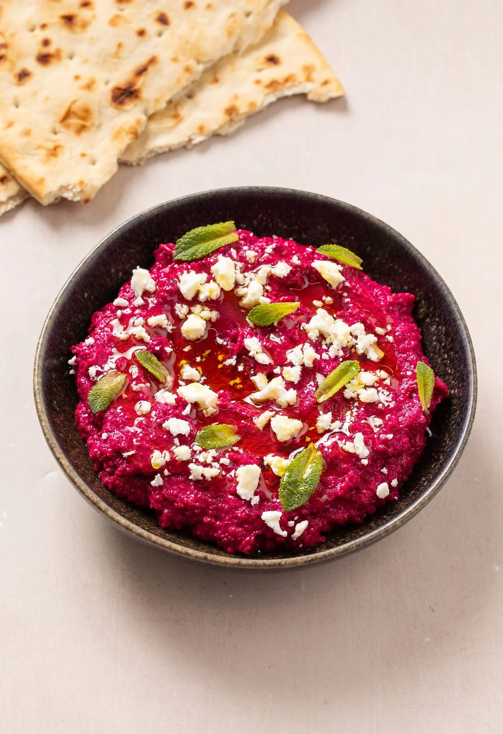 beetroot mint feta houmous