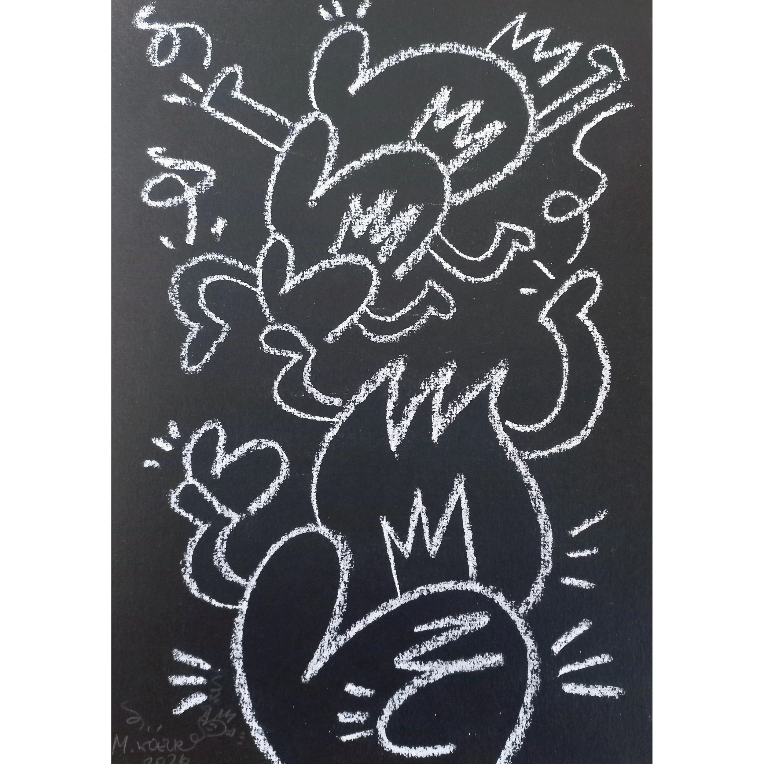 Tous en route - Dessin original à la craie sur papier 300g