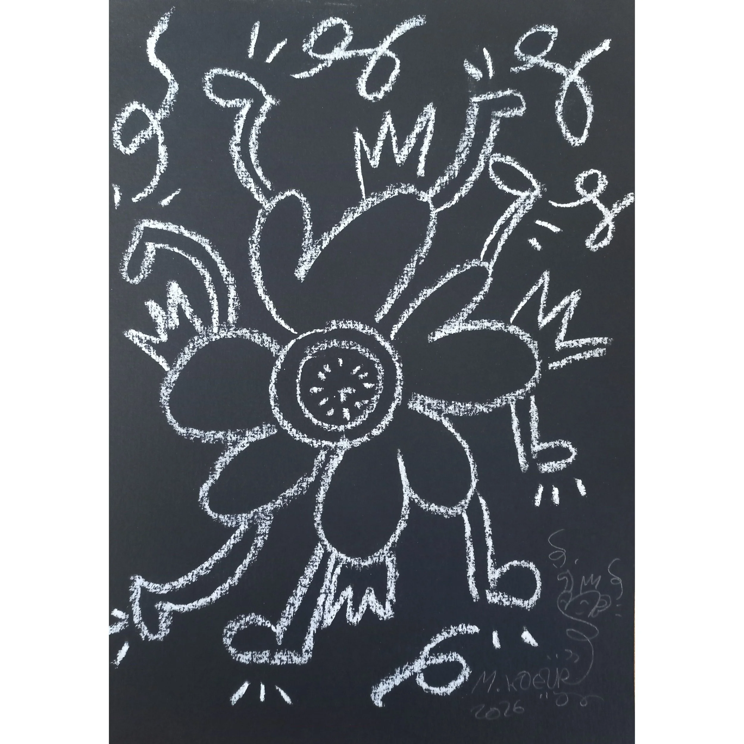 Autour du temps... - Dessin original à la craie sur papier 300g