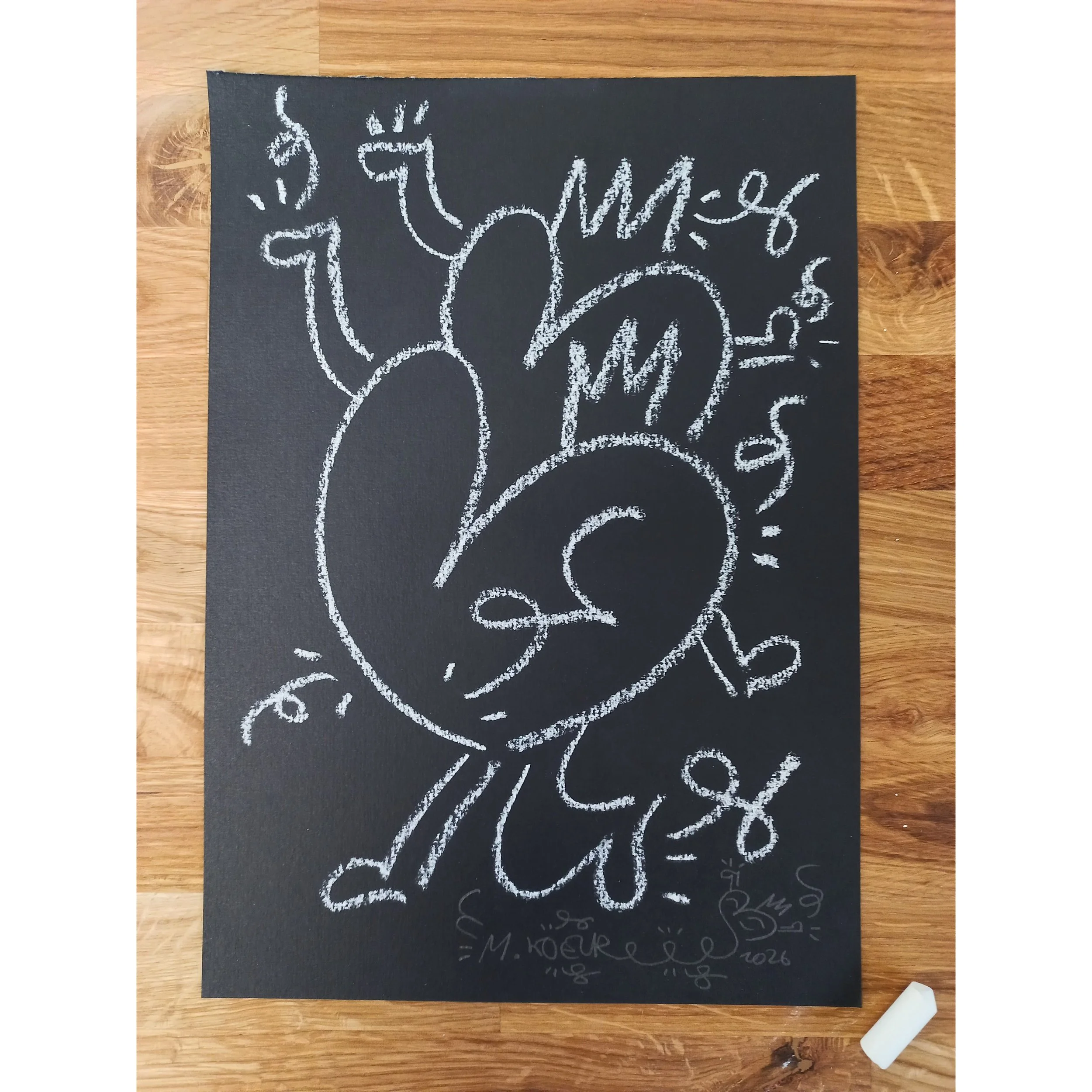 Duo de Koeurs - Dessin original à la craie sur papier 300g