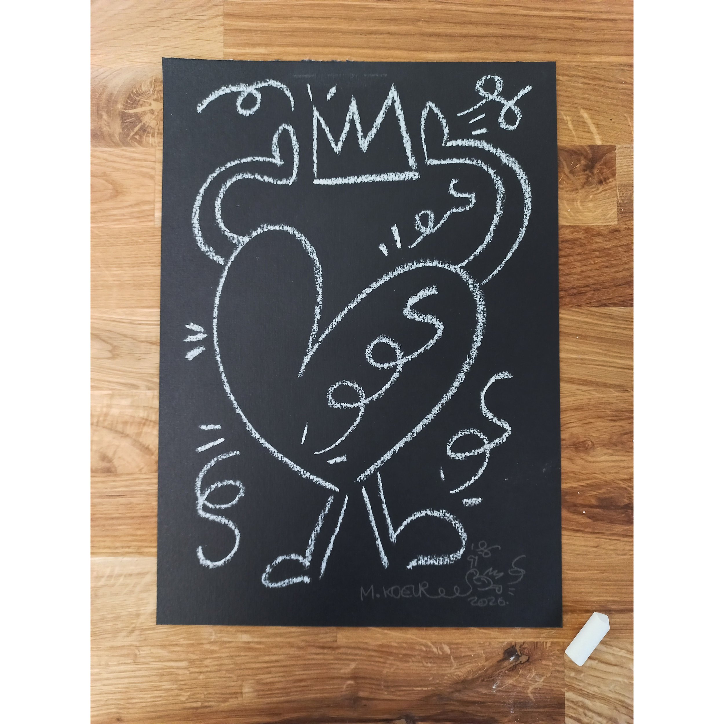 Auto couronnement - Dessin original à la craie sur papier 300g