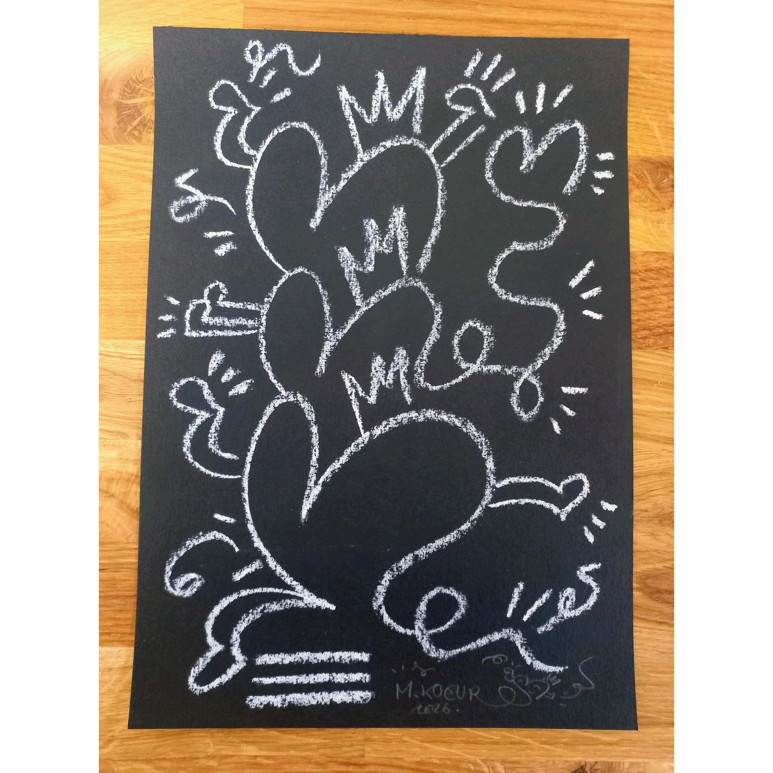 On court comme des fous - Dessin original à la craie sur papier 300g