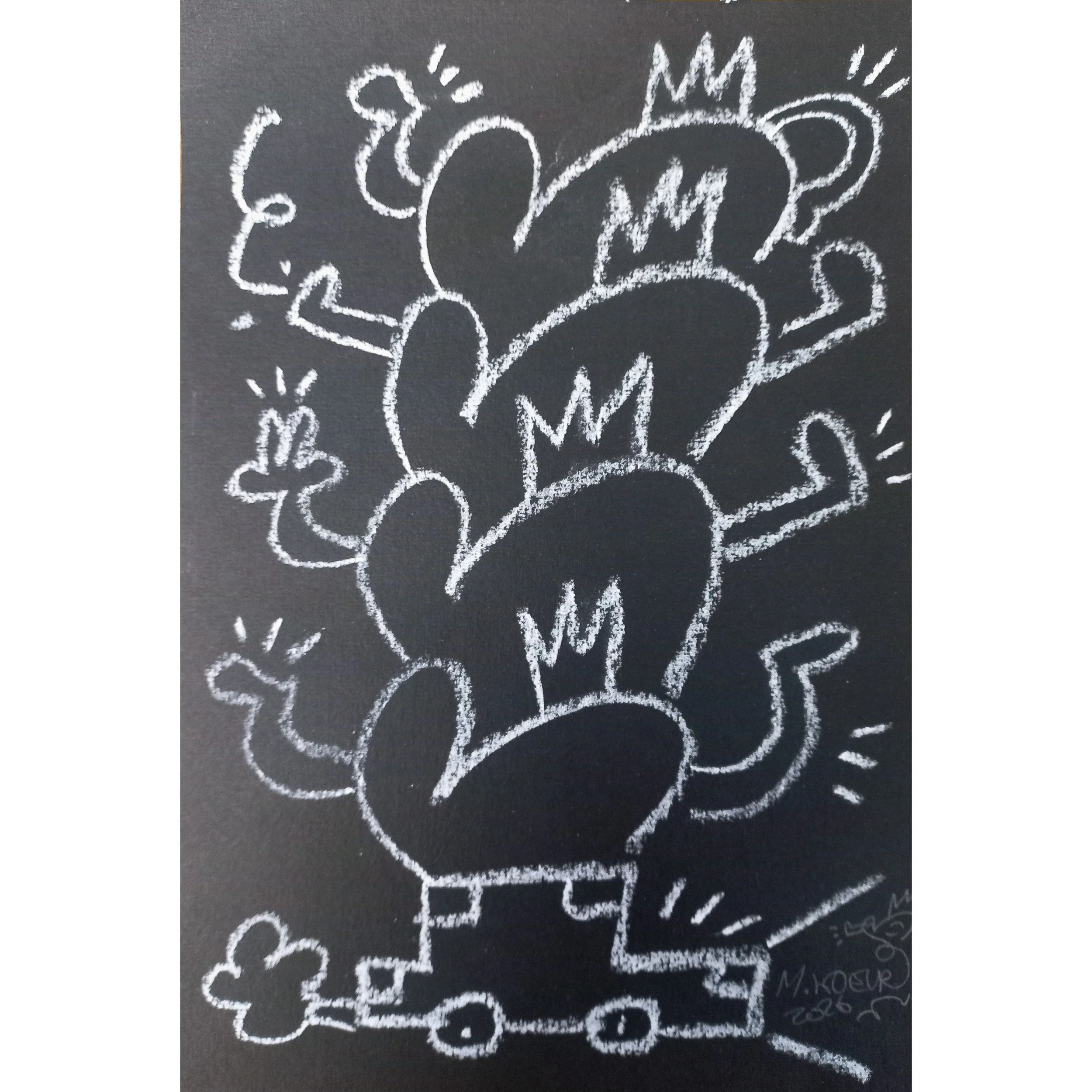 Tous en voiture ! - Dessin original à la craie sur papier 300g