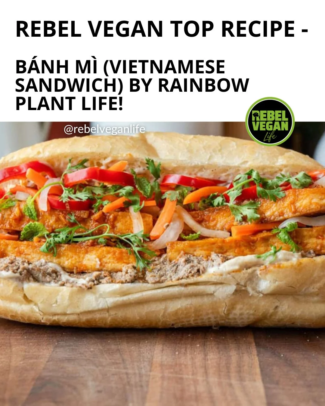 Hi, Rebel Vegans! 🇻🇳 Who's ready for another Vietnam Vegan Recipe of the Week?⁠
⁠
This week I'm sharing this delicious Tofu B&aacute;nh M&igrave; from Rainbow Plant Life!⁠
⁠
Packed with flavour and texture, this Vietnamese-inspired sandwich combine